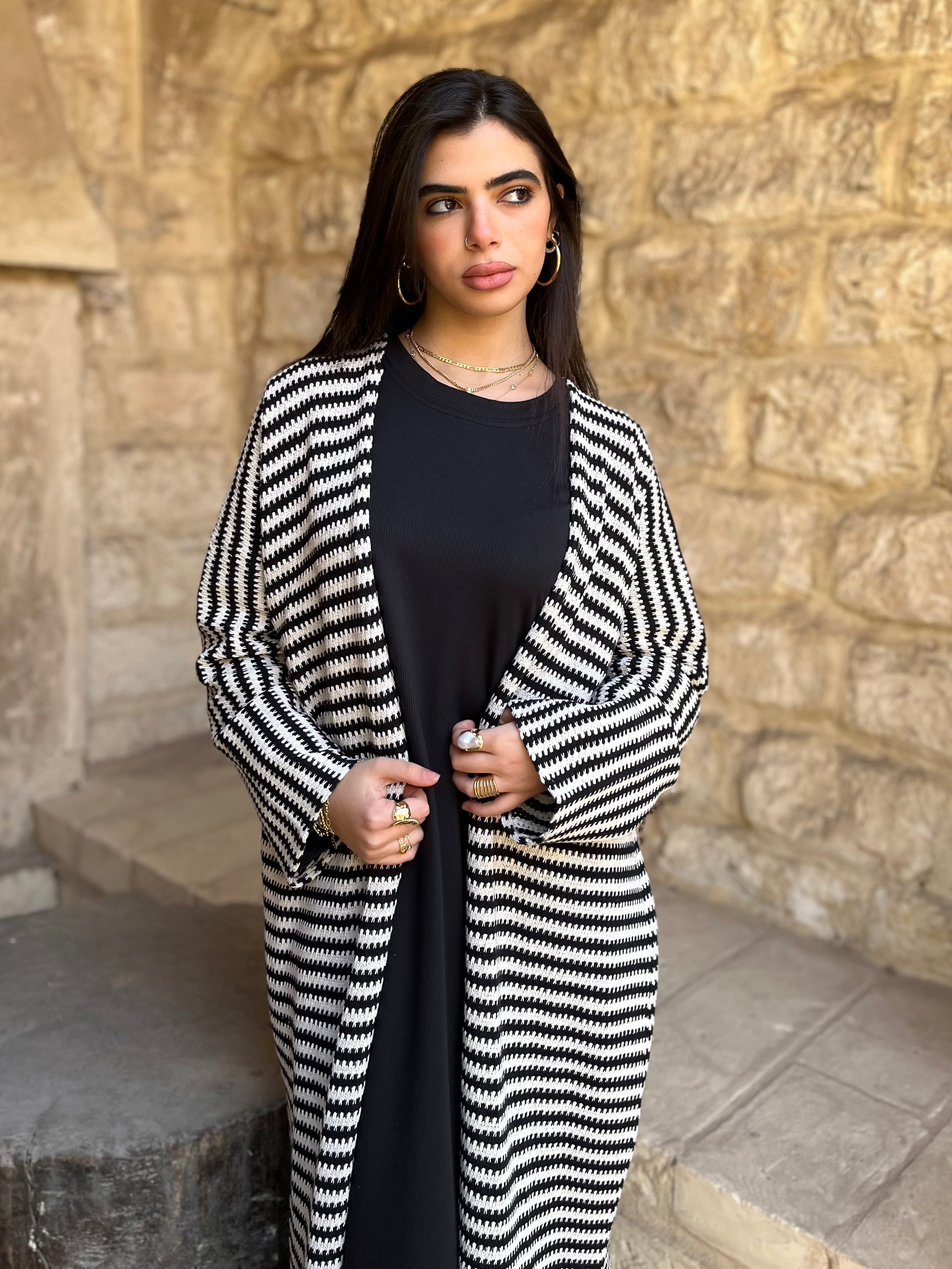 Black Stripes Knit Cardigan