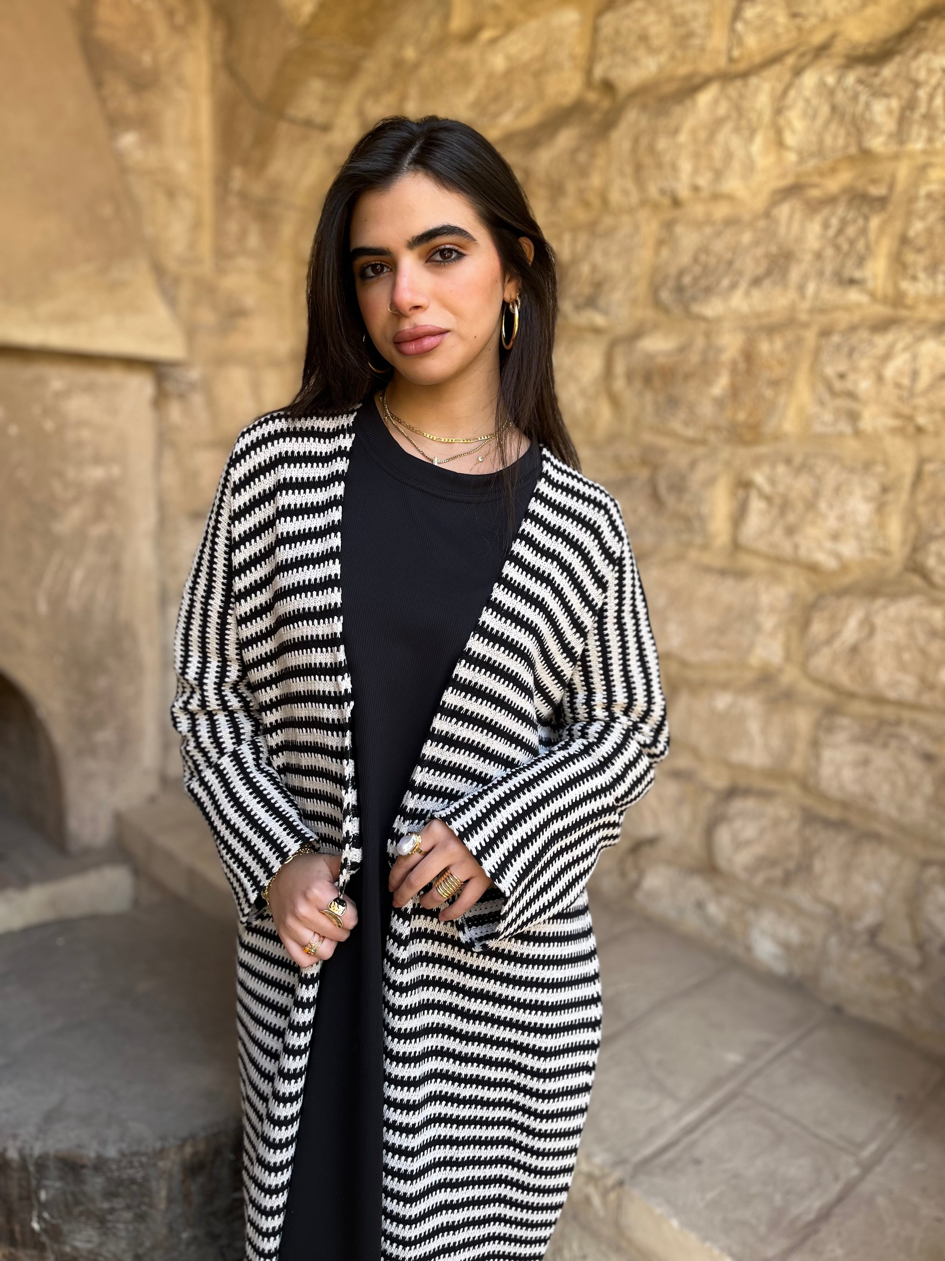 Black Stripes Knit Cardigan