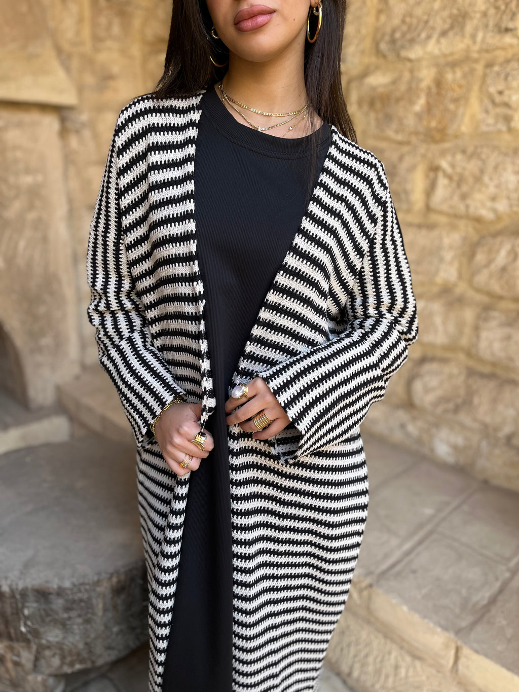 Black Stripes Knit Cardigan