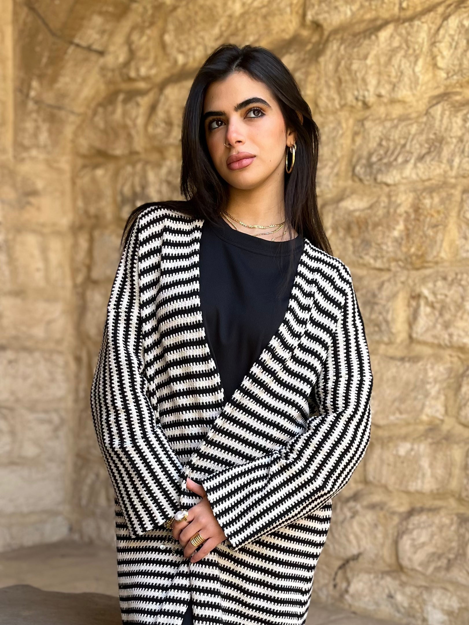 Black Stripes Knit Cardigan