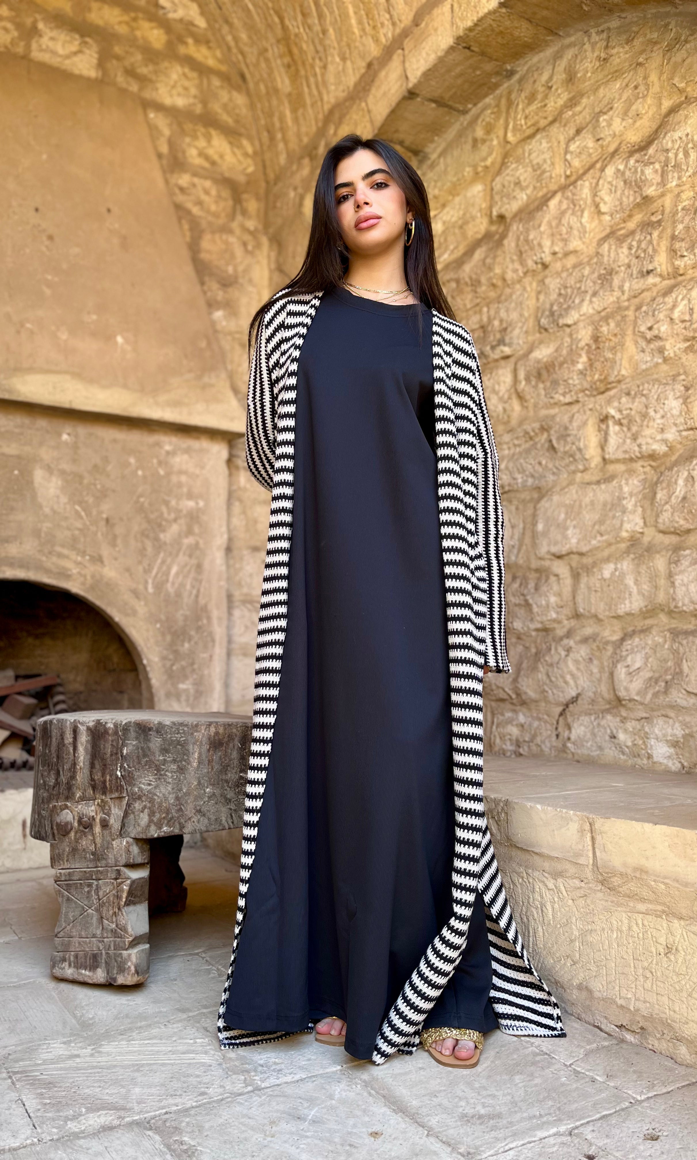 Black Stripes Knit Cardigan