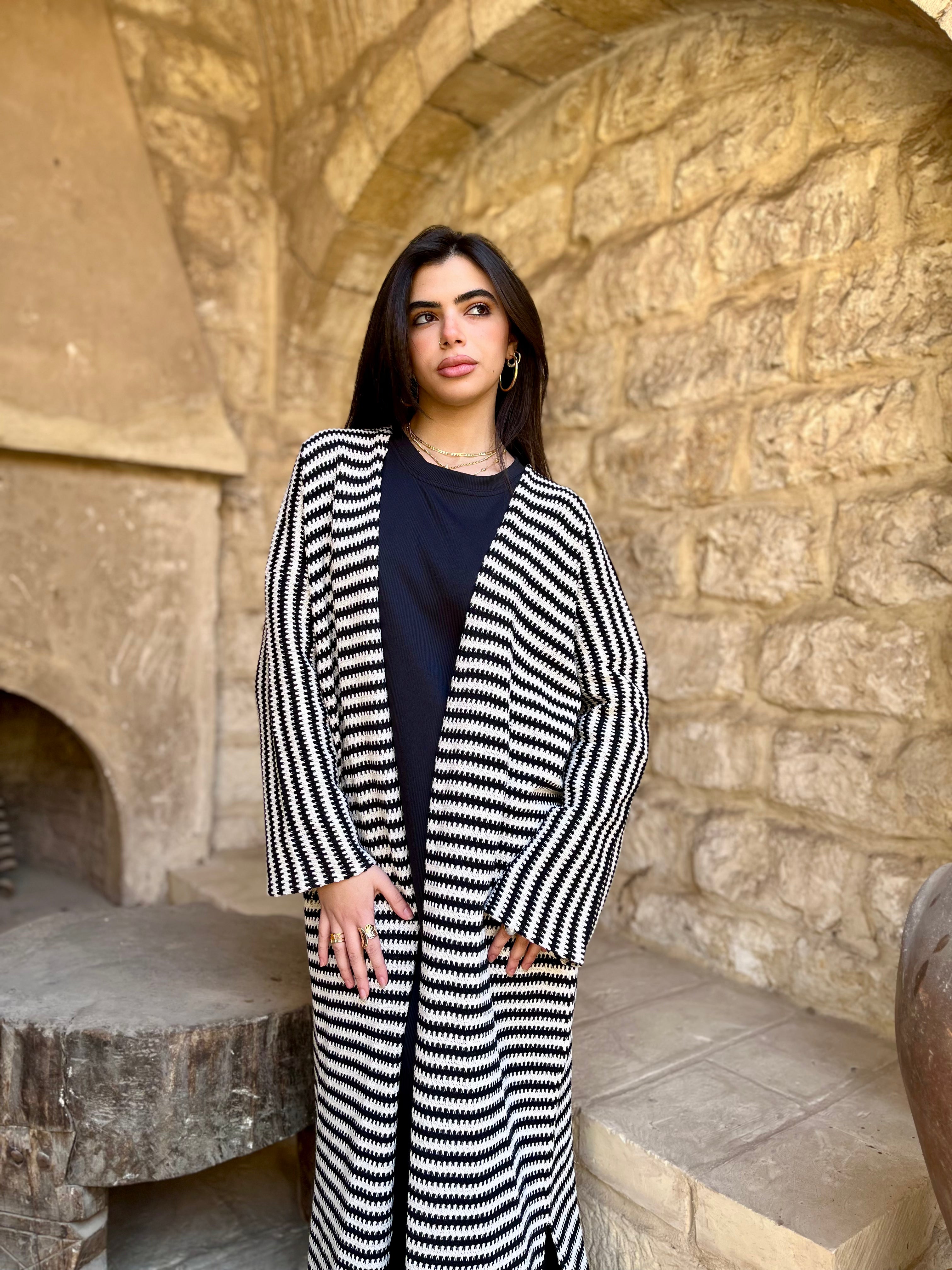 Black Stripes Knit Cardigan