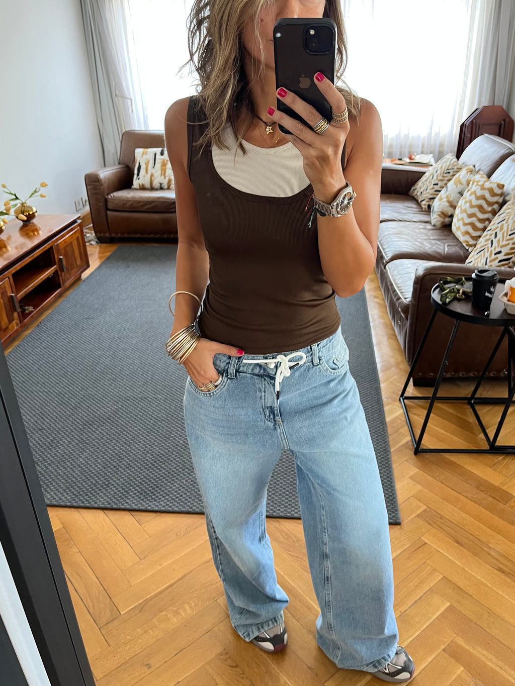 Brown & Beige 130 Double Layer Top