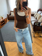 Brown & Beige 130 Double Layer Top