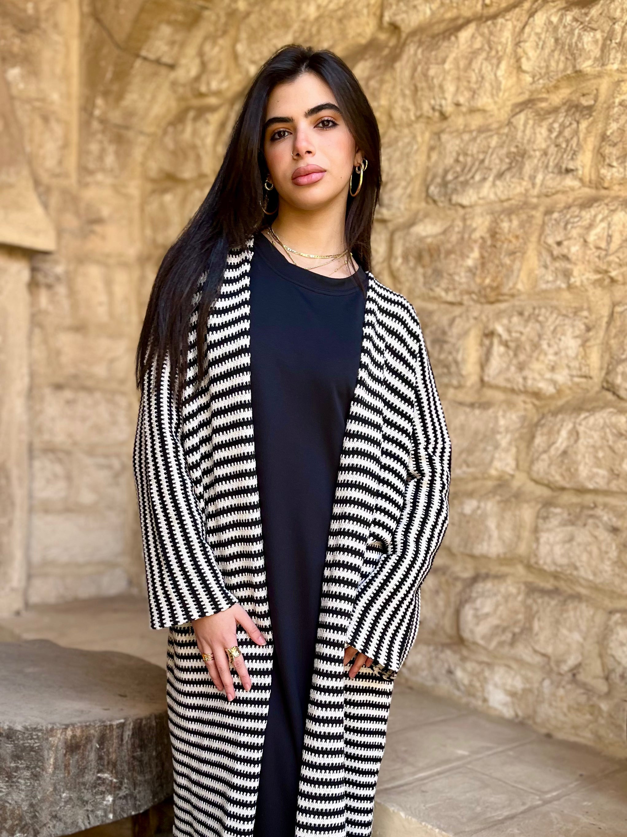 Black Stripes Knit Cardigan