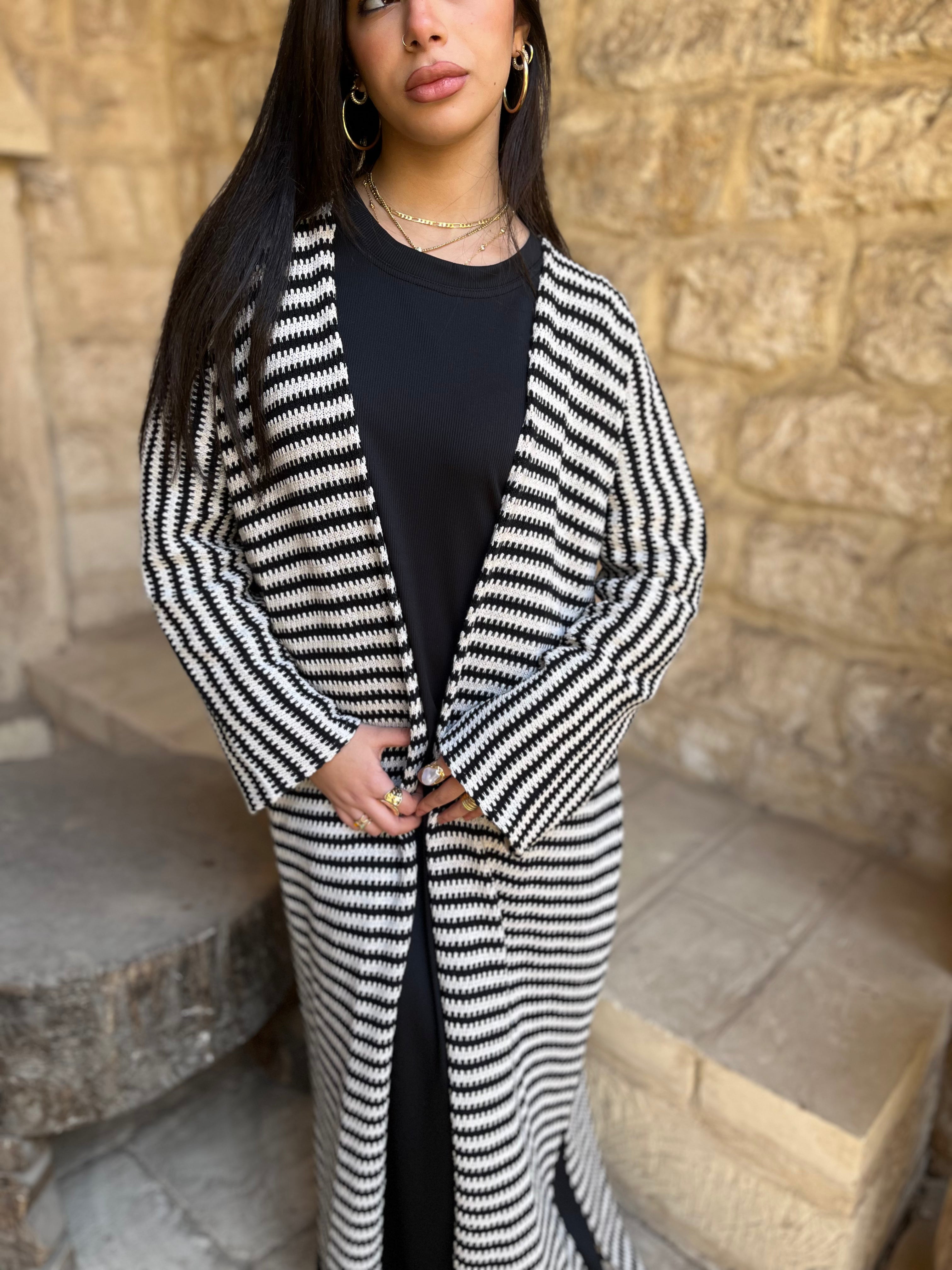 Black Stripes Knit Cardigan