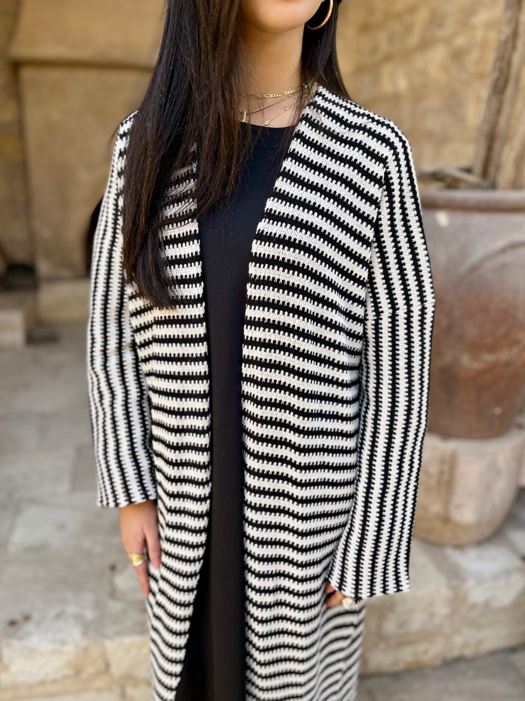 Black Stripes Knit Cardigan