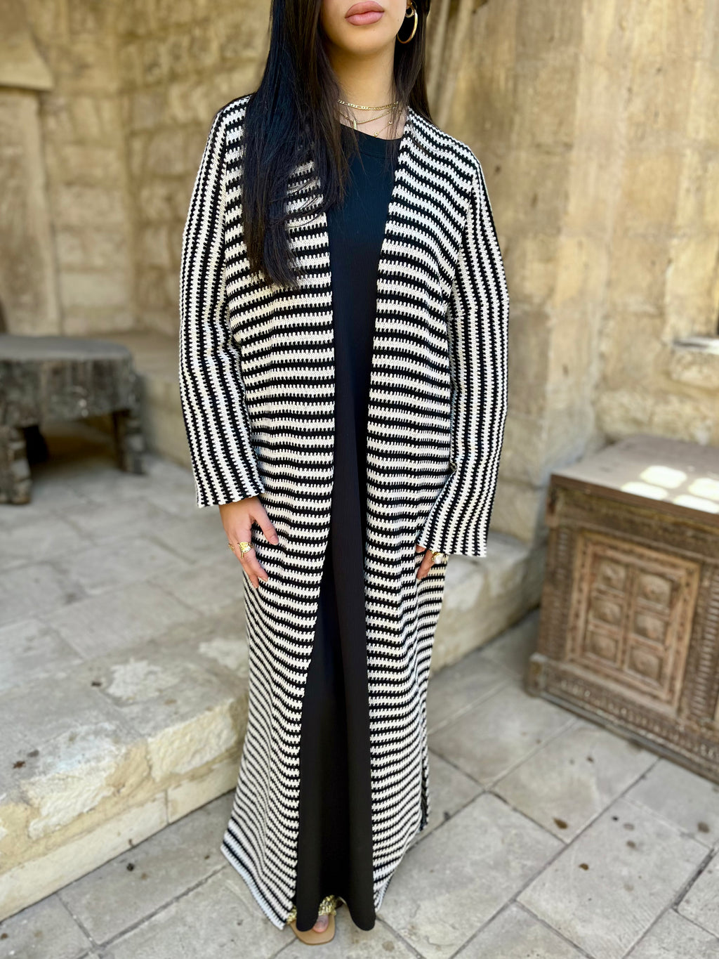 Black Stripes Knit Cardigan