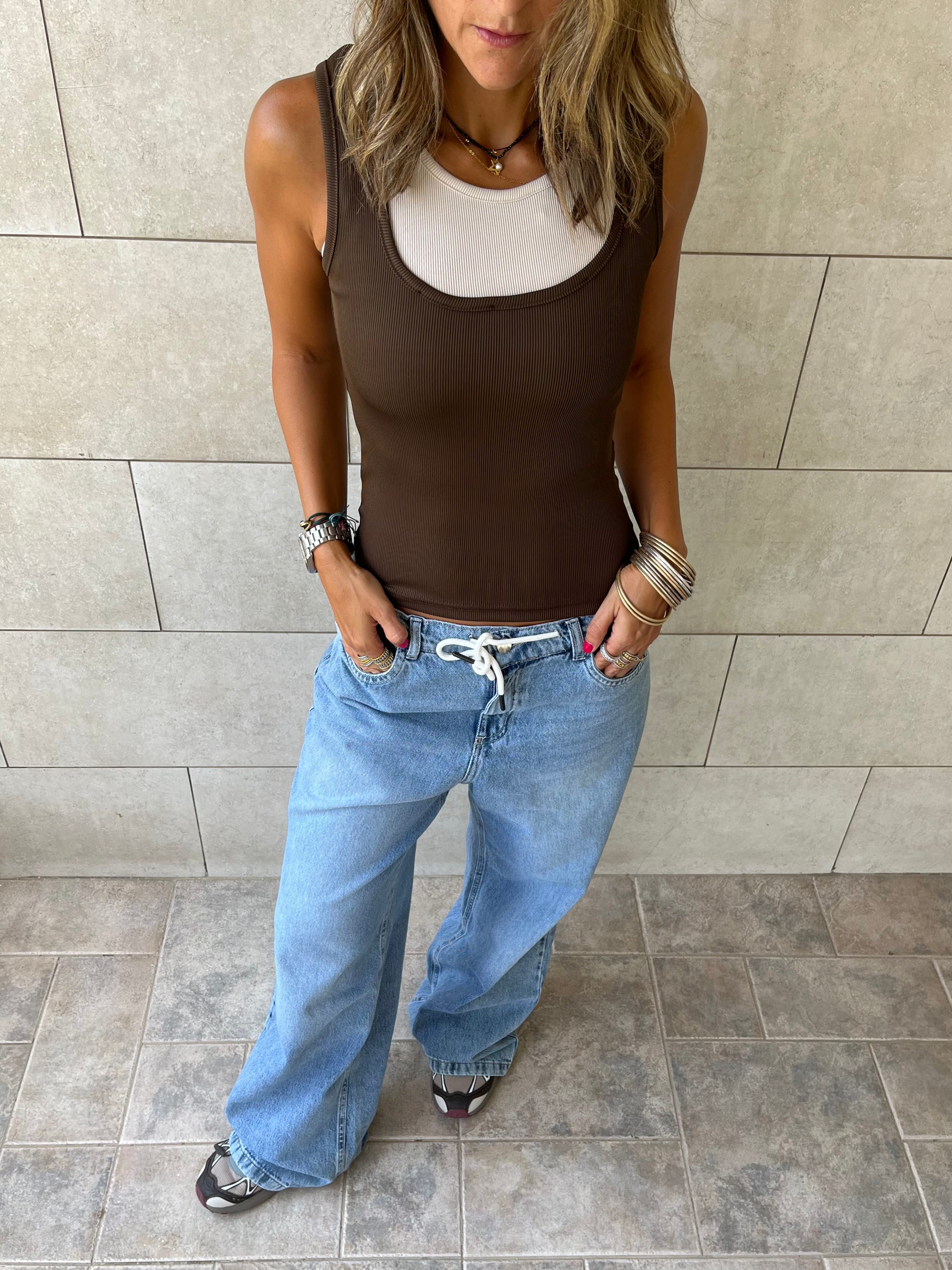 Brown & Beige 130 Double Layer Top