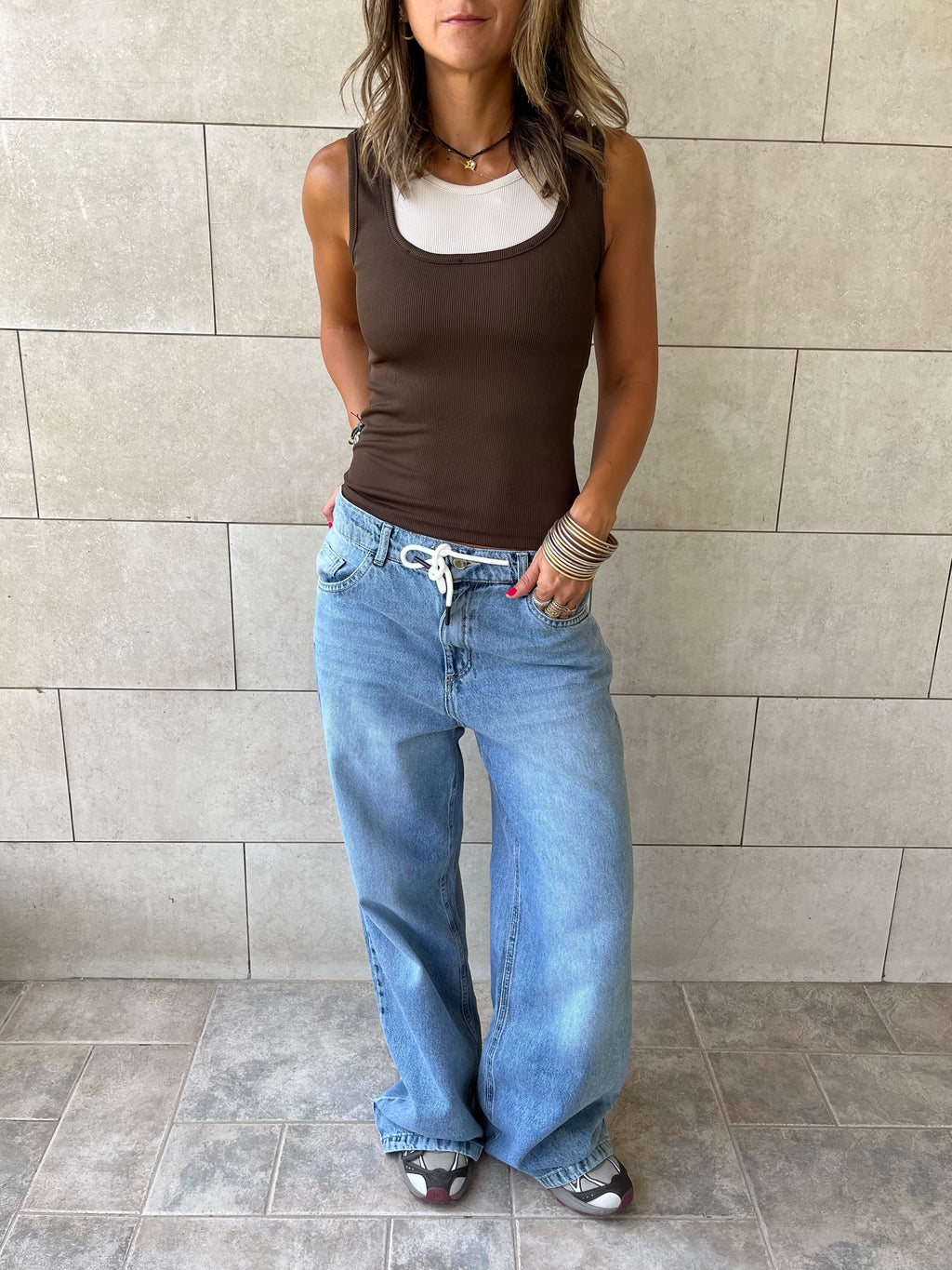 Brown & Beige 130 Double Layer Top