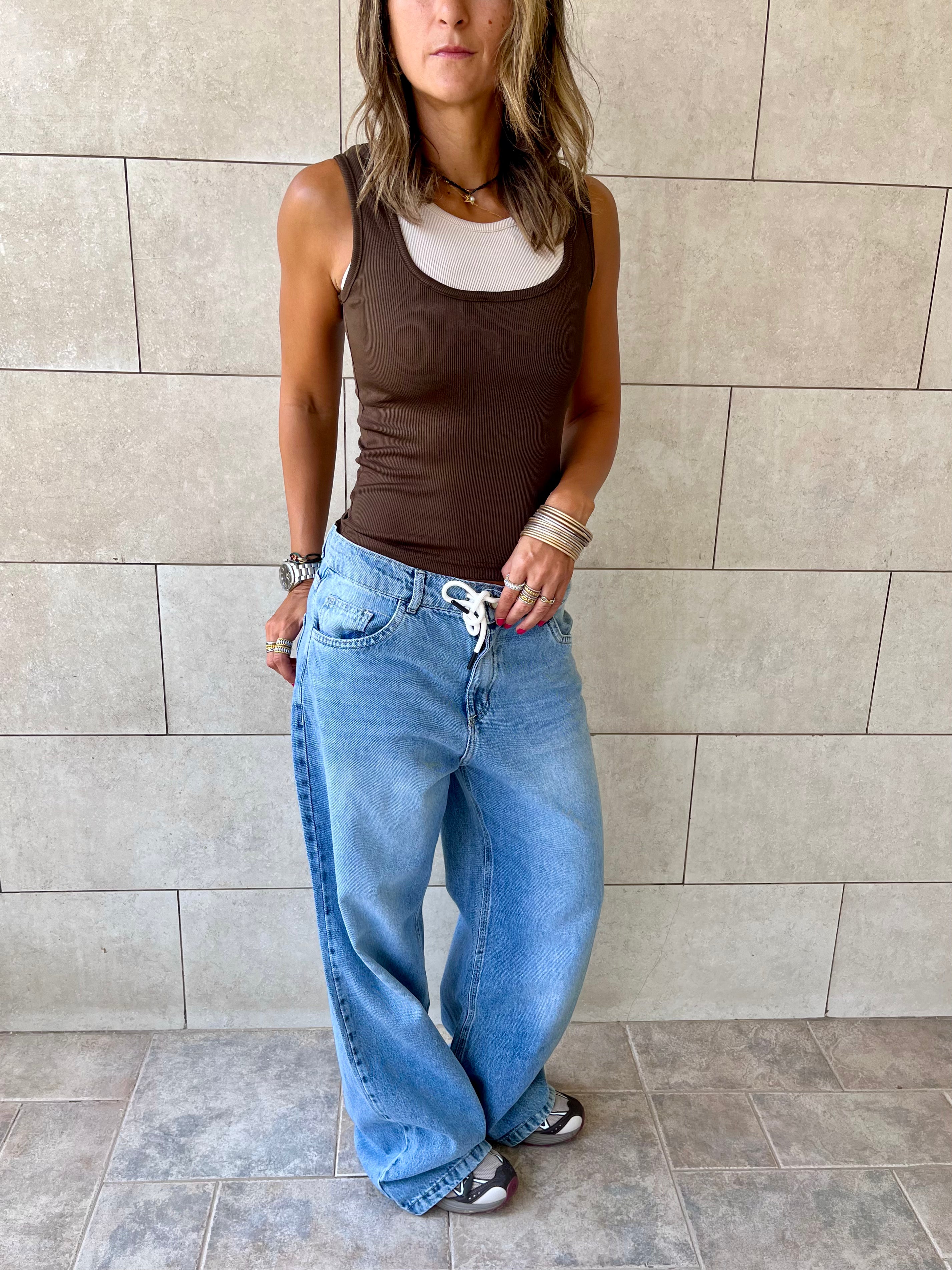 Brown & Beige 130 Double Layer Top