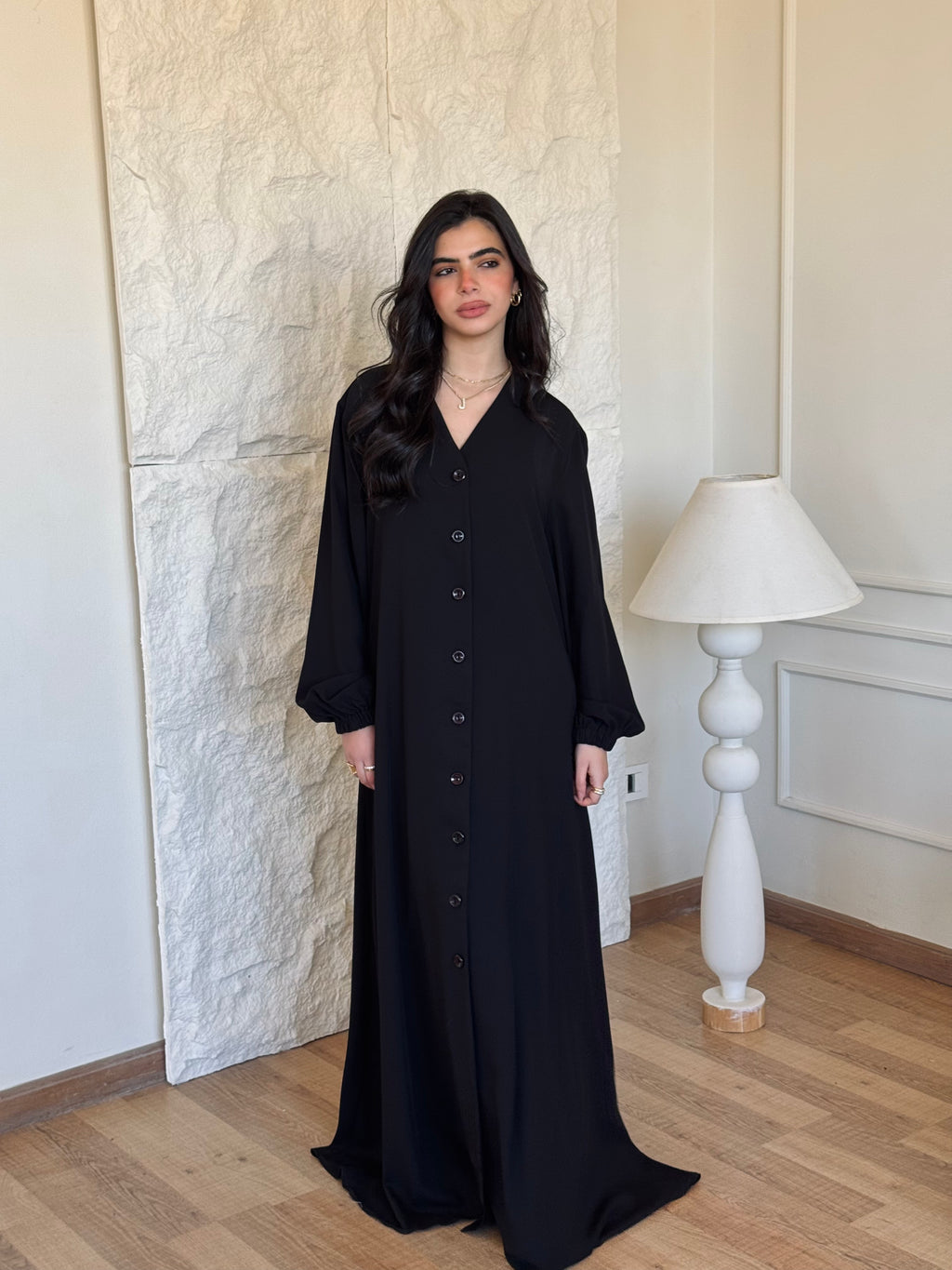 Black V Buttons Dress