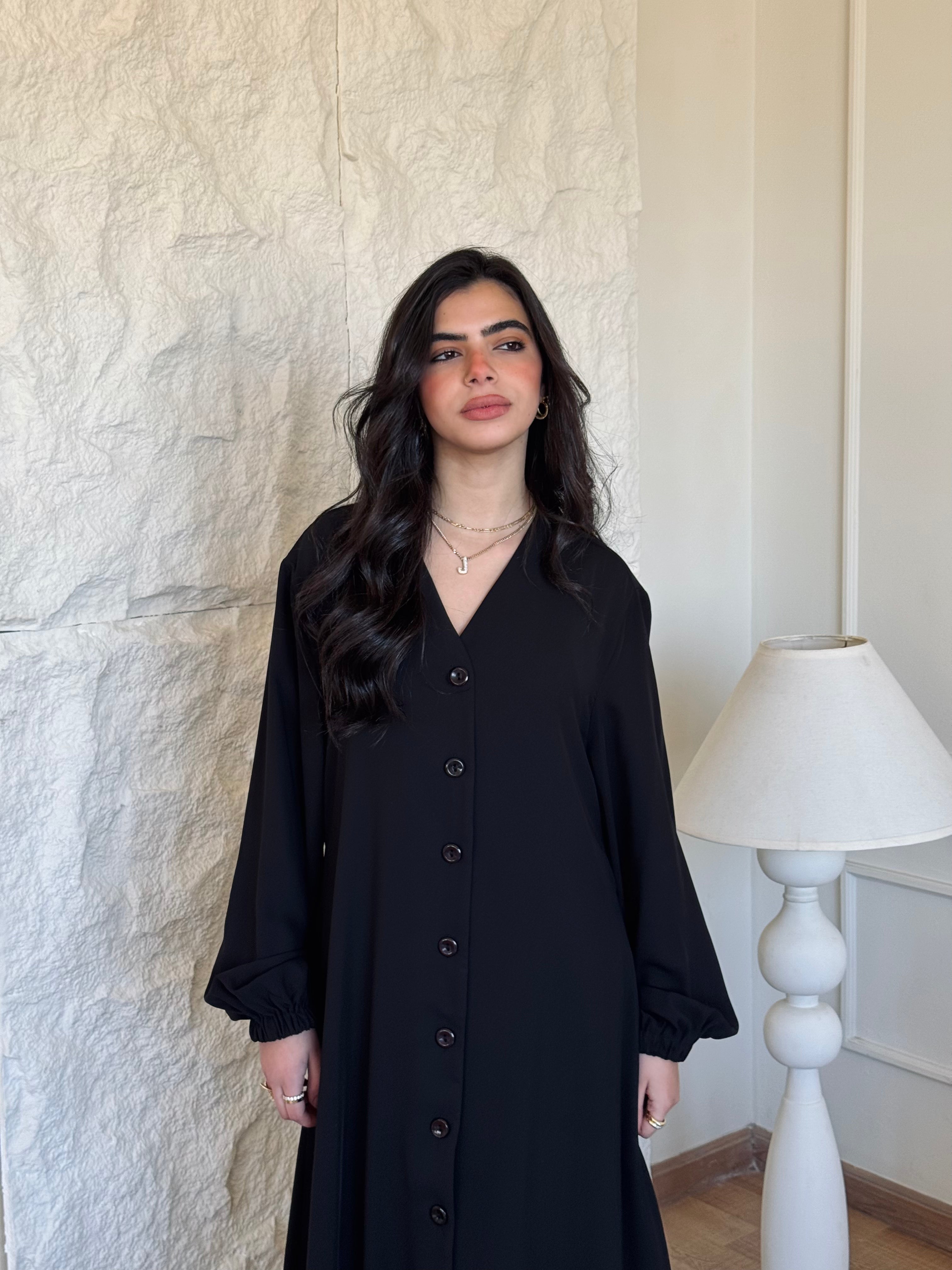 Black V Buttons Dress