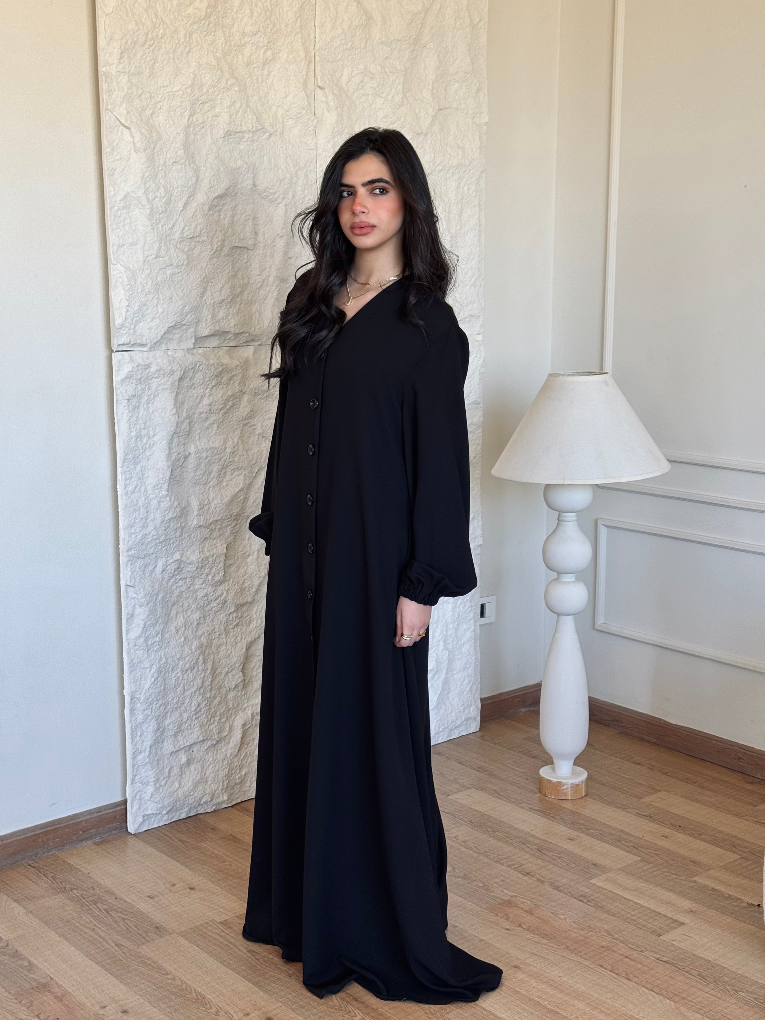 Black V Buttons Dress