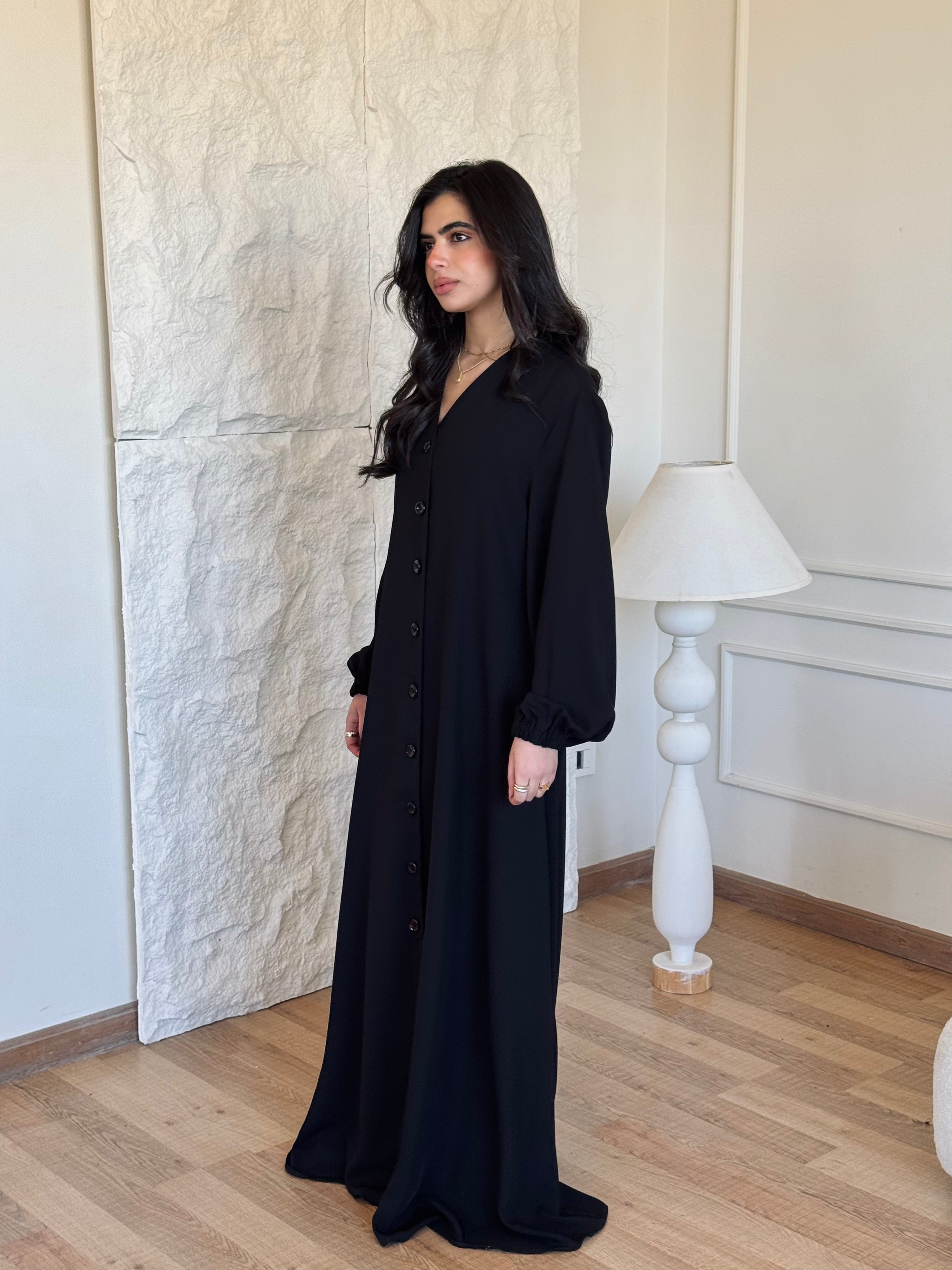 Black V Buttons Dress