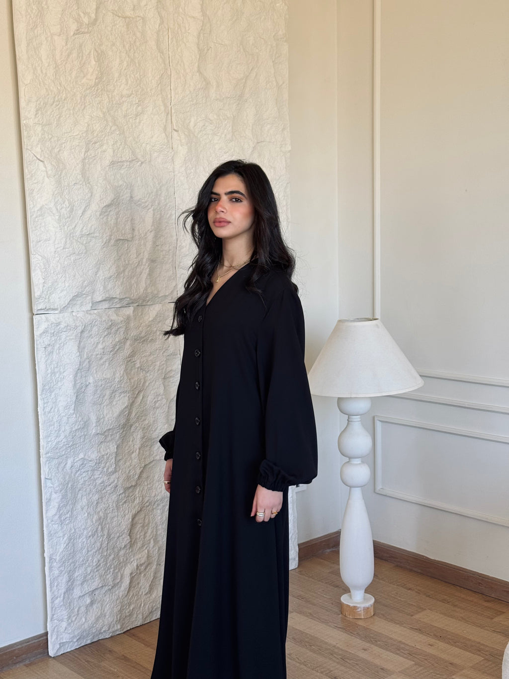 Black V Buttons Dress