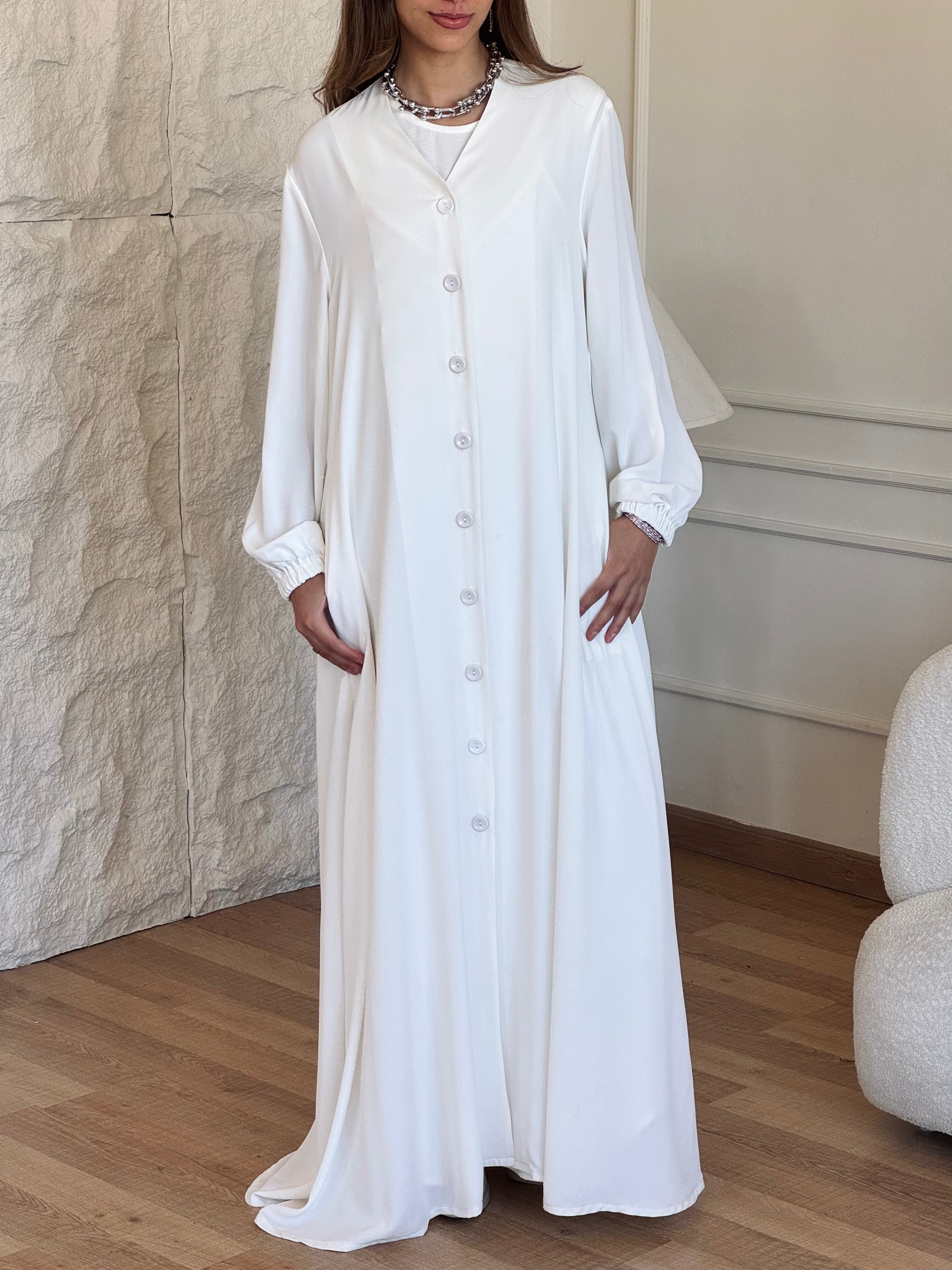 White V Buttons Dress