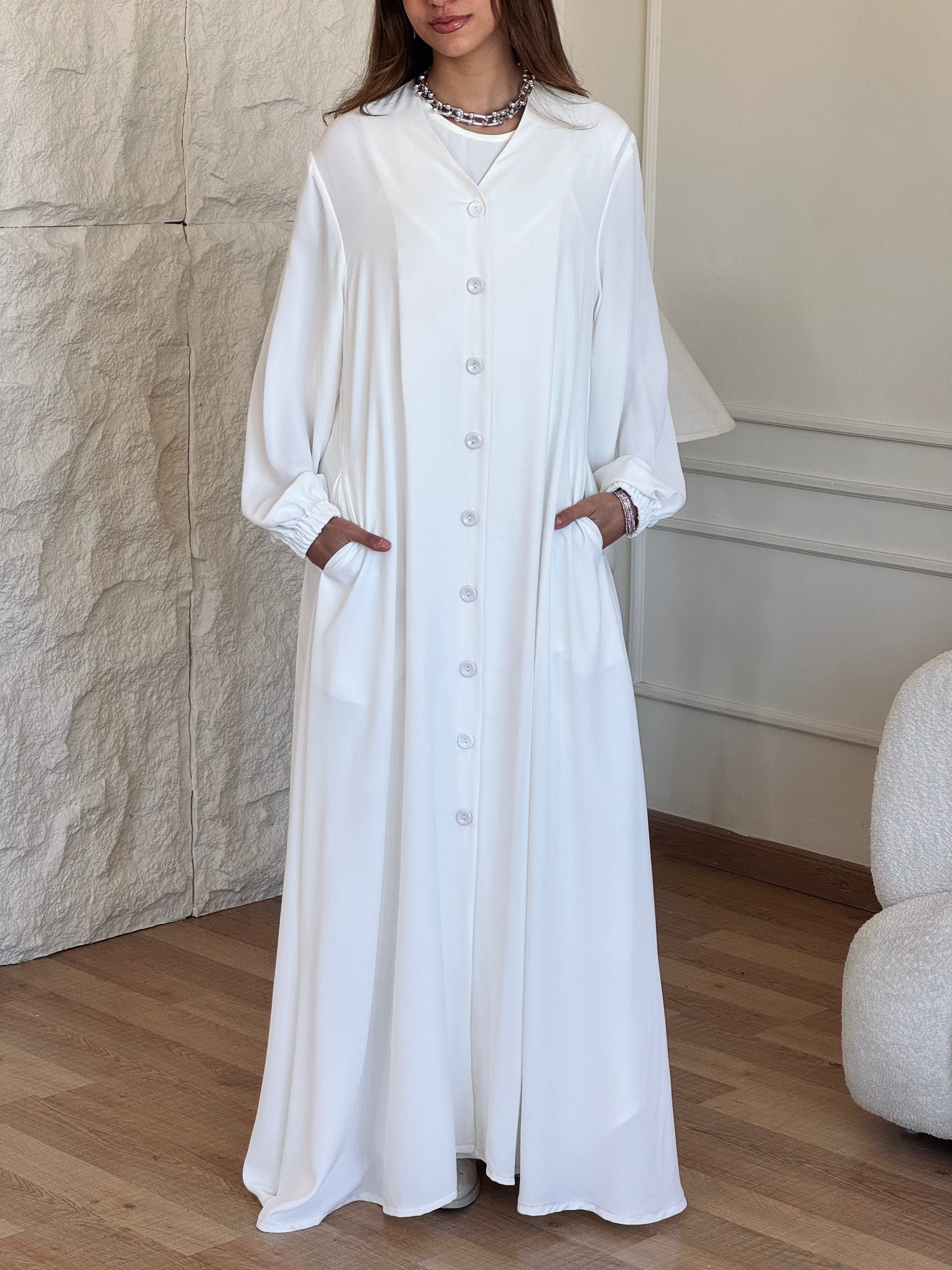 White V Buttons Dress