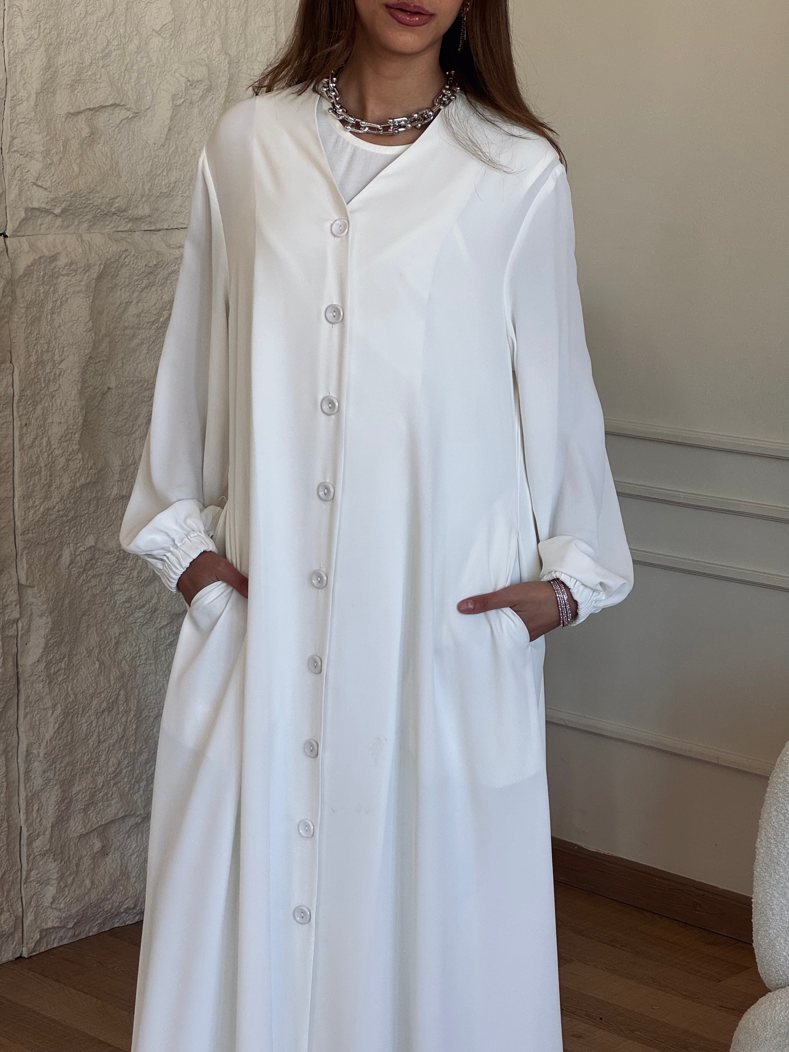 White V Buttons Dress