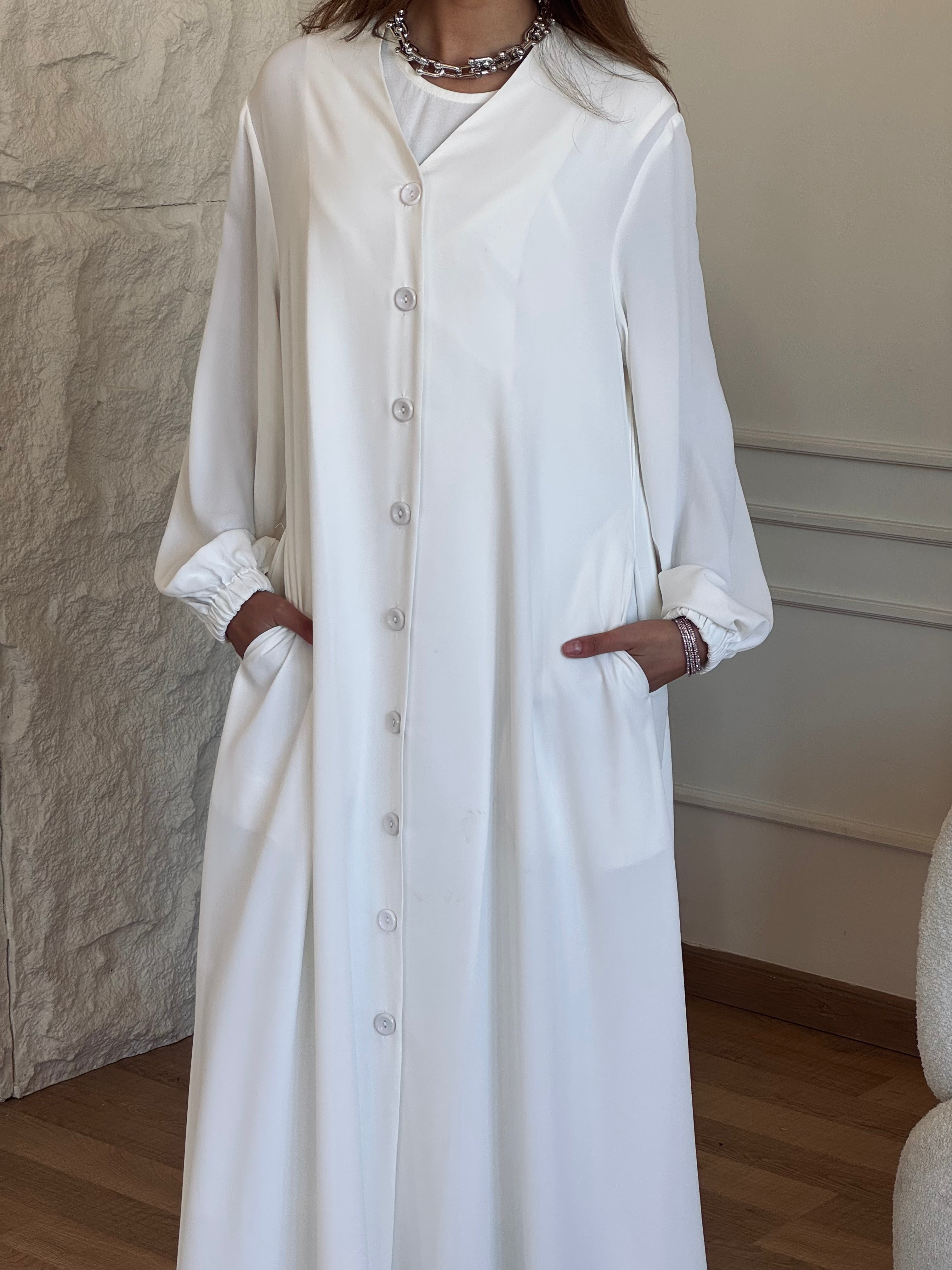 White V Buttons Dress