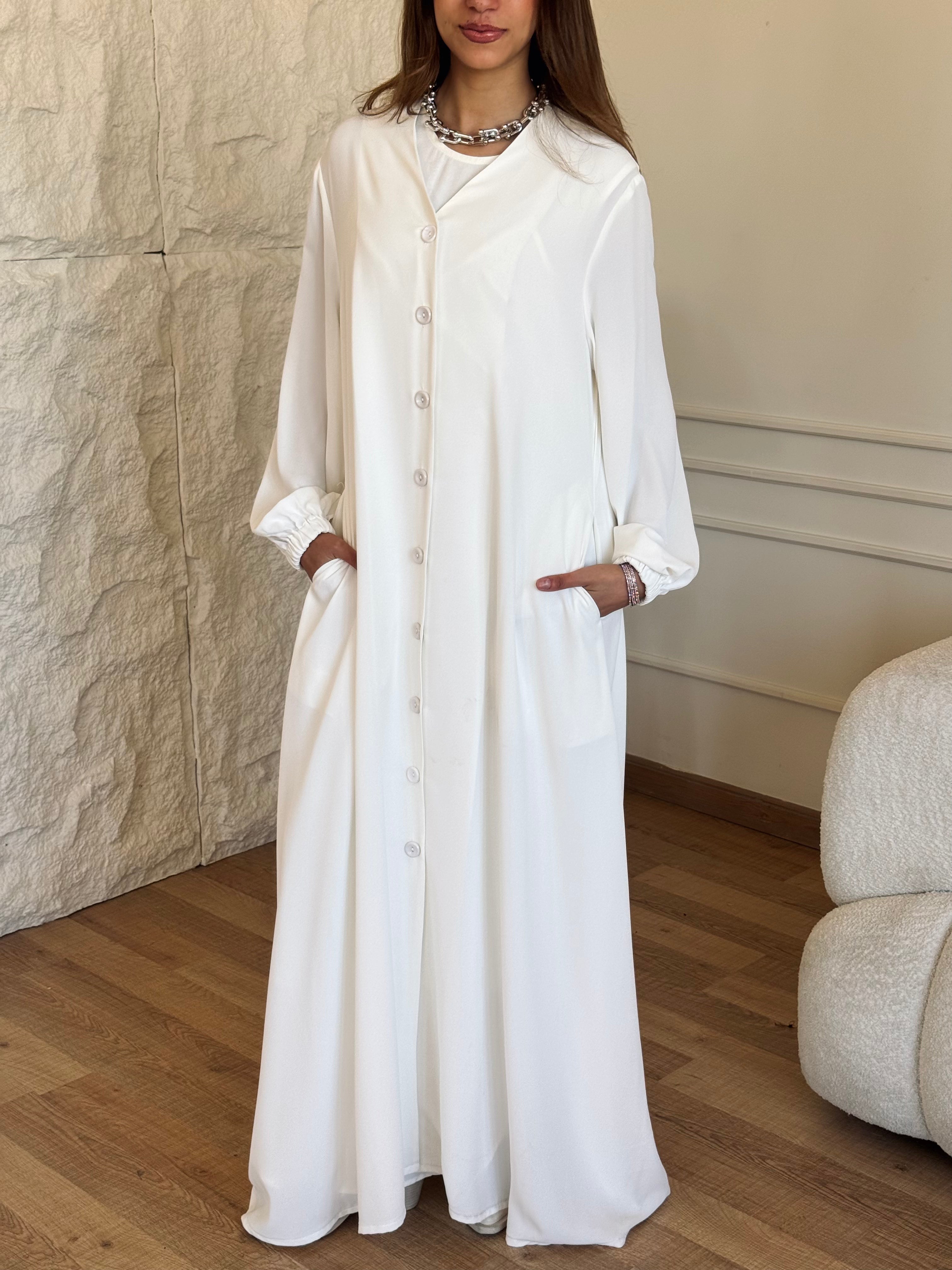 White V Buttons Dress