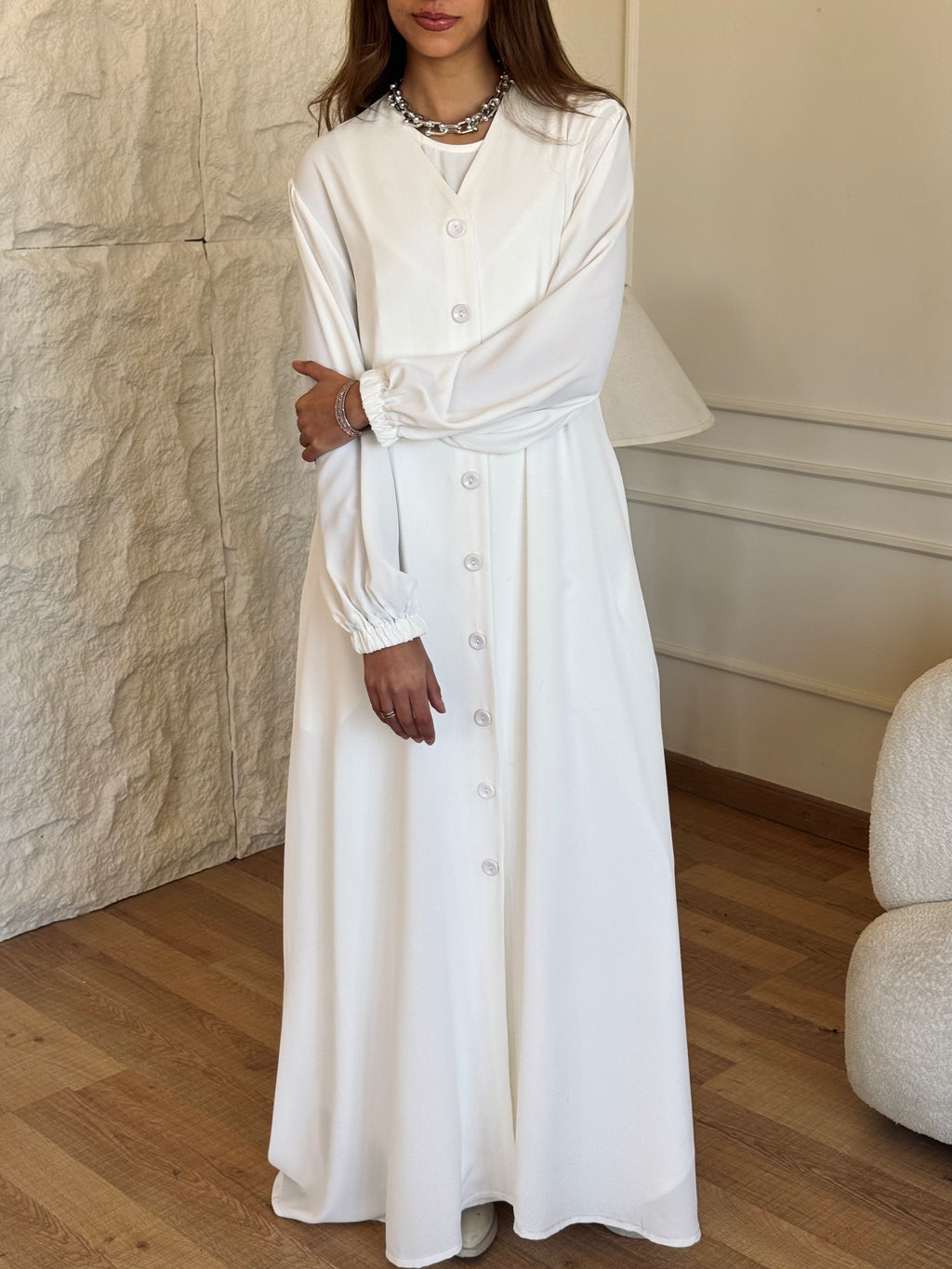 White V Buttons Dress