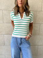 White Striped Cropped Polo