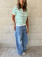 White Striped Cropped Polo