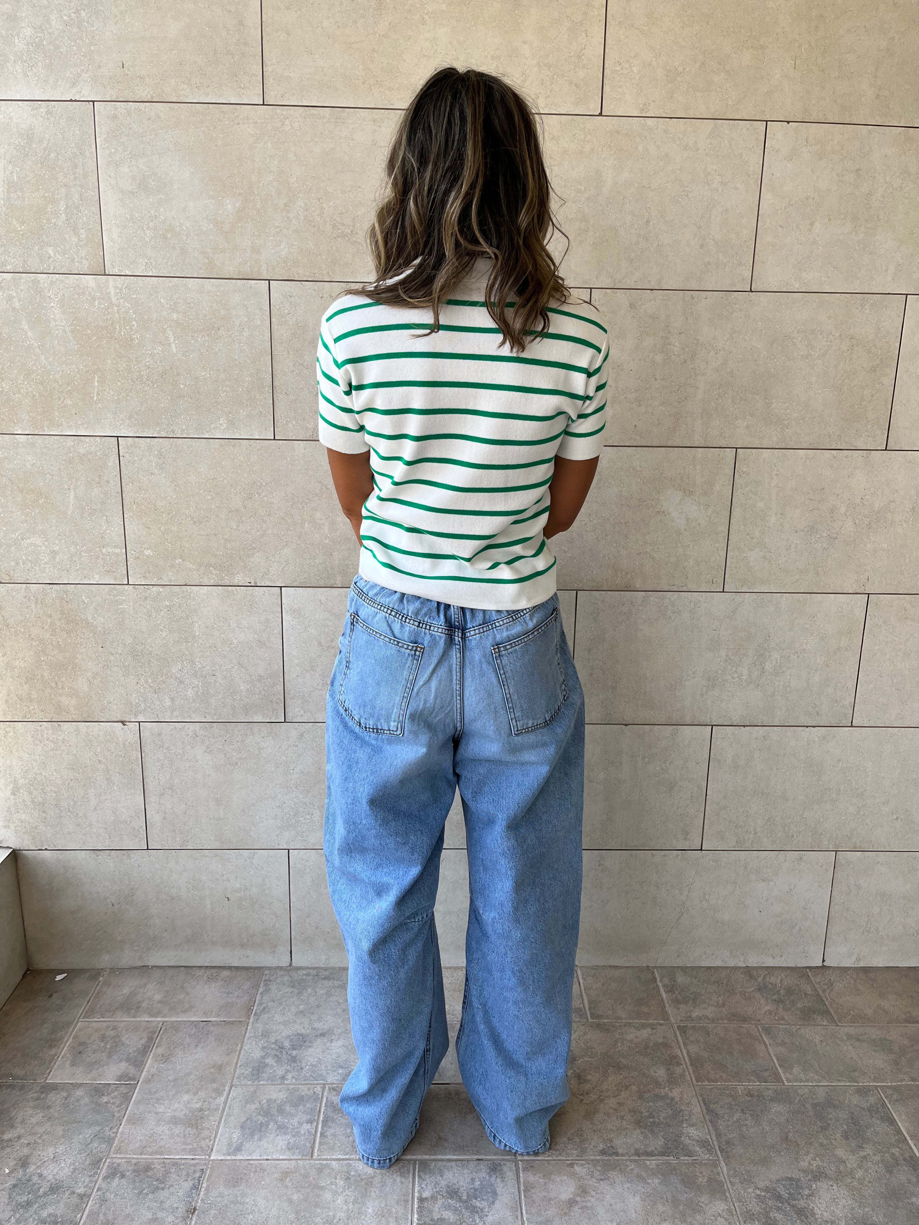 White Striped Cropped Polo