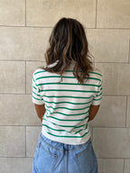 White Striped Cropped Polo