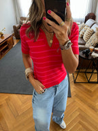 Red Striped Cropped Polo