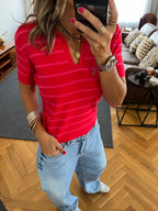Red Striped Cropped Polo