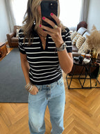 Black Striped Cropped Polo