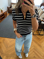 Black Striped Cropped Polo