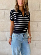 Black Striped Cropped Polo