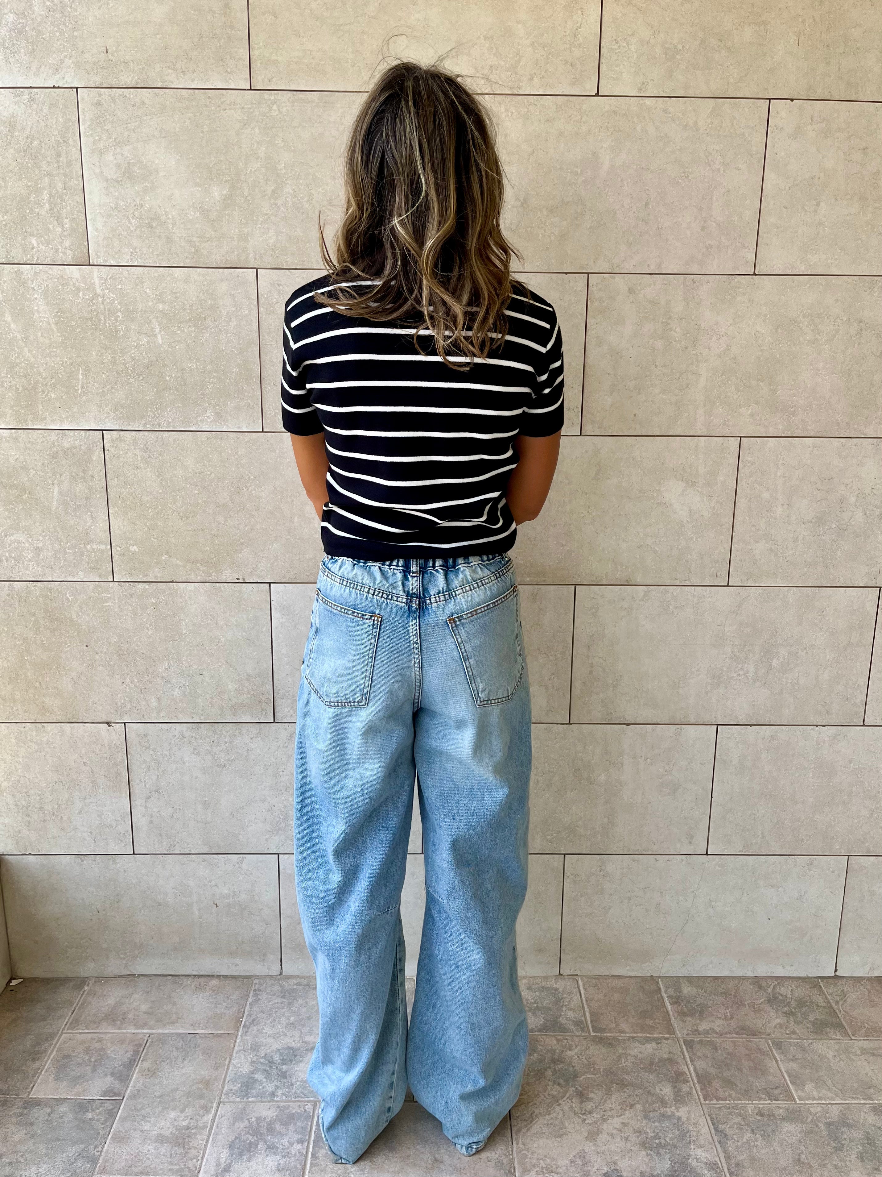 Black Striped Cropped Polo