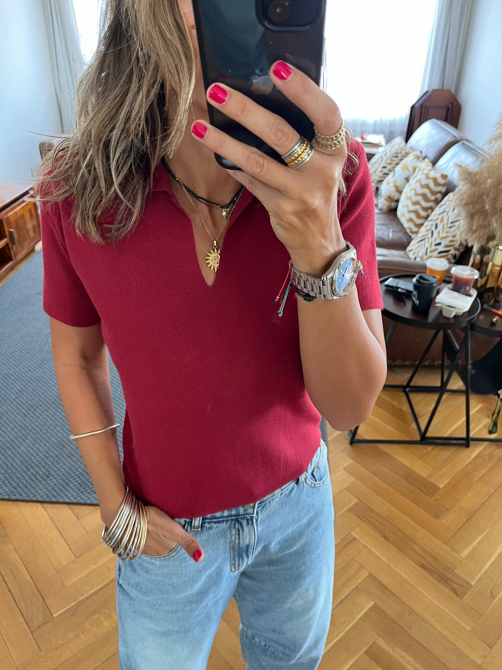 Burgundy Frillu Signature Knit Polo