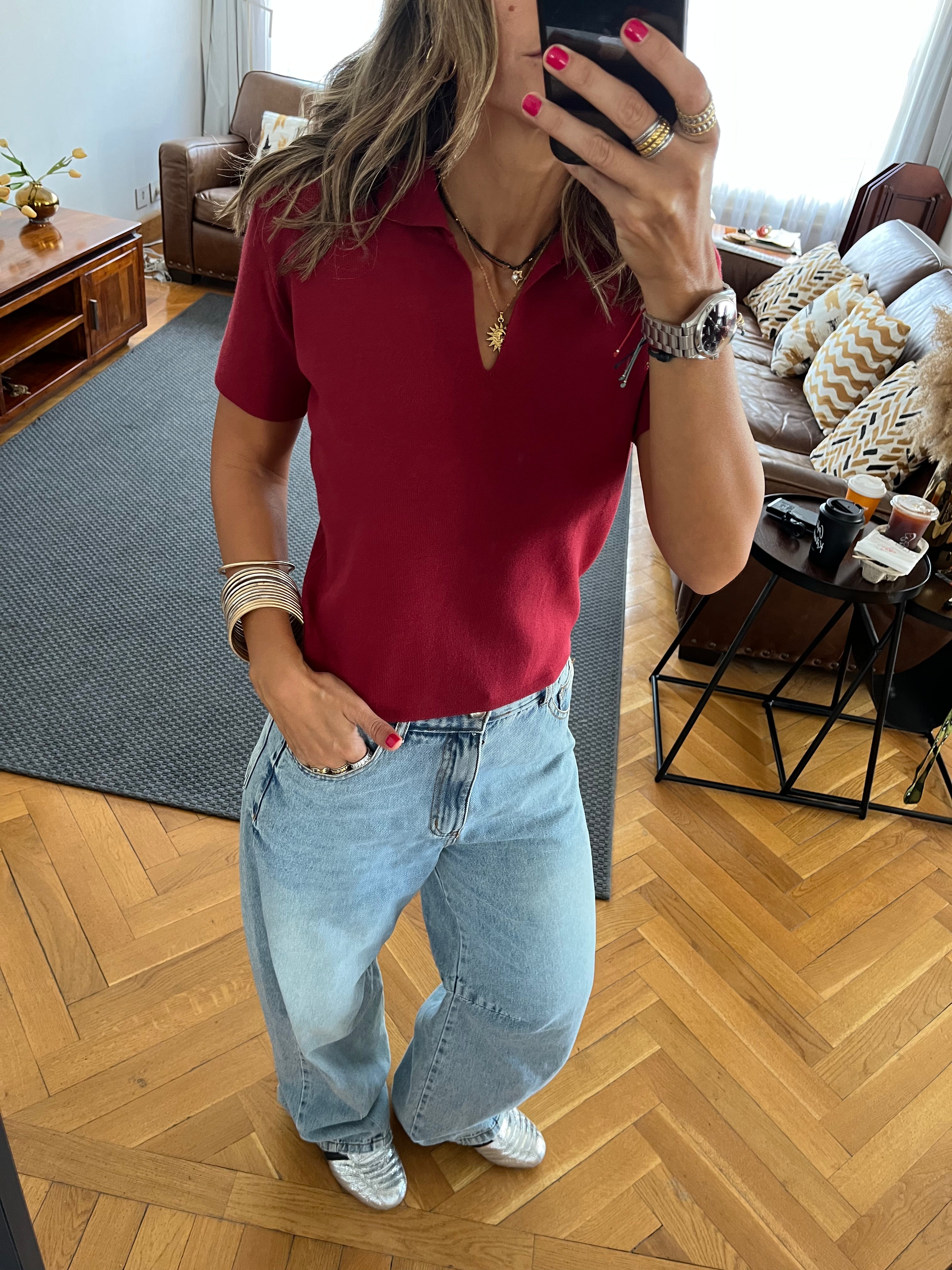 Burgundy Frillu Signature Knit Polo