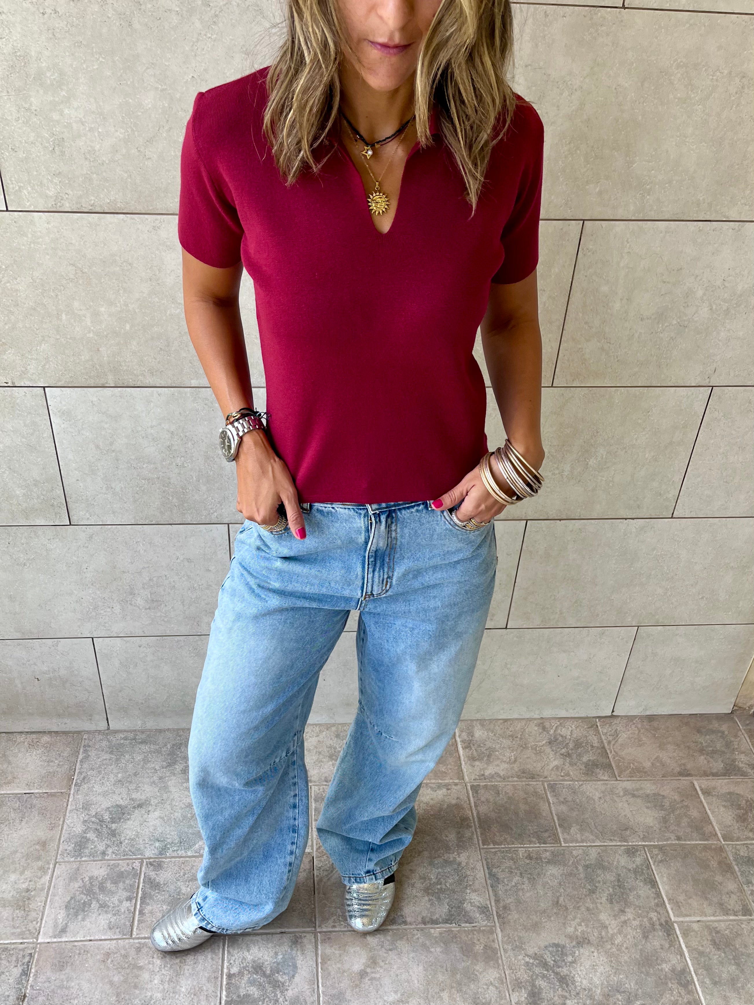 Burgundy Frillu Signature Knit Polo