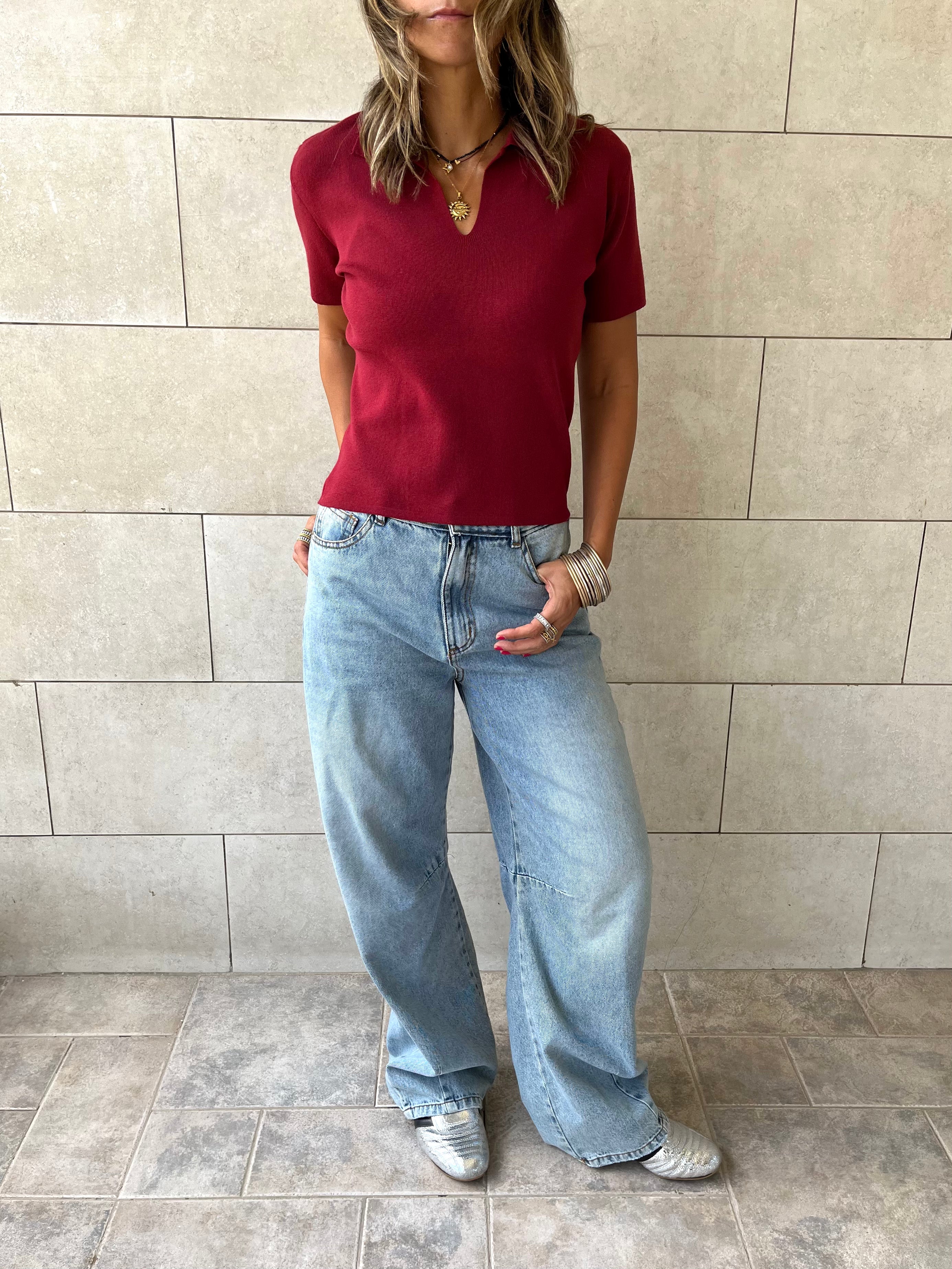 Burgundy Frillu Signature Knit Polo