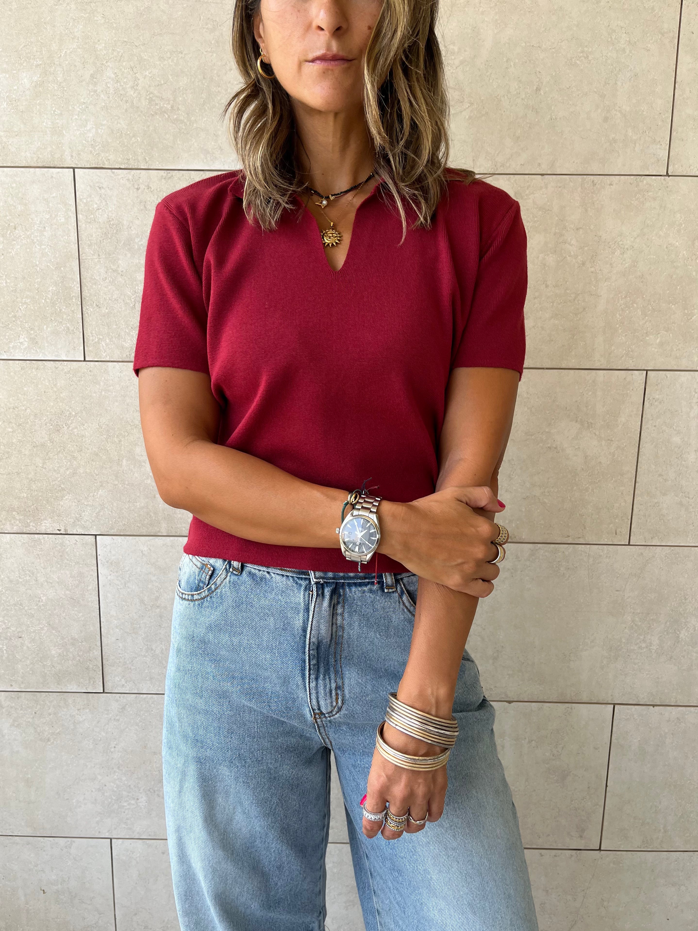 Burgundy Frillu Signature Knit Polo