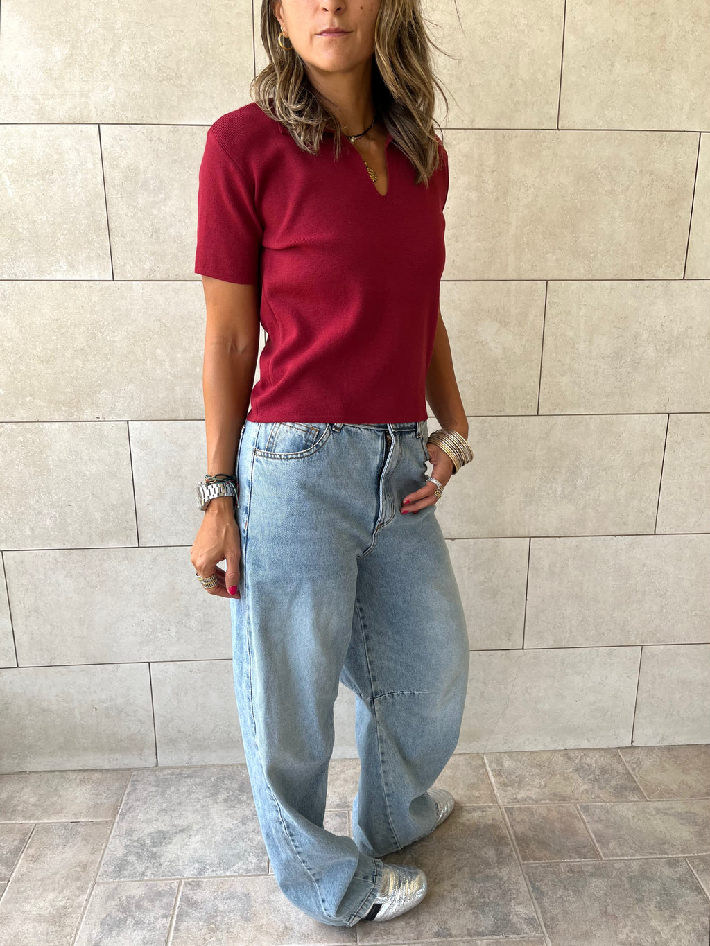 Burgundy Frillu Signature Knit Polo