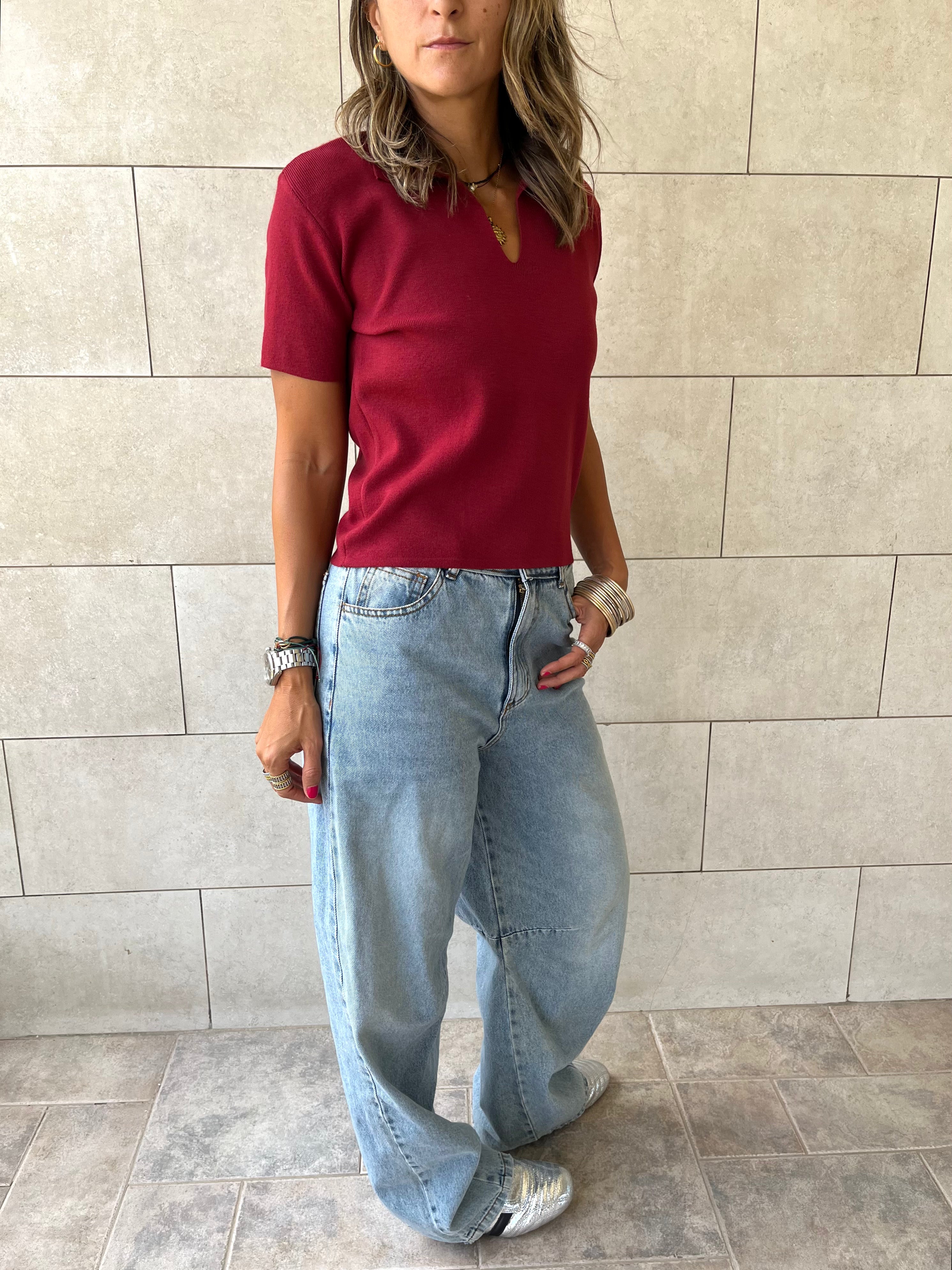 Burgundy Frillu Signature Knit Polo