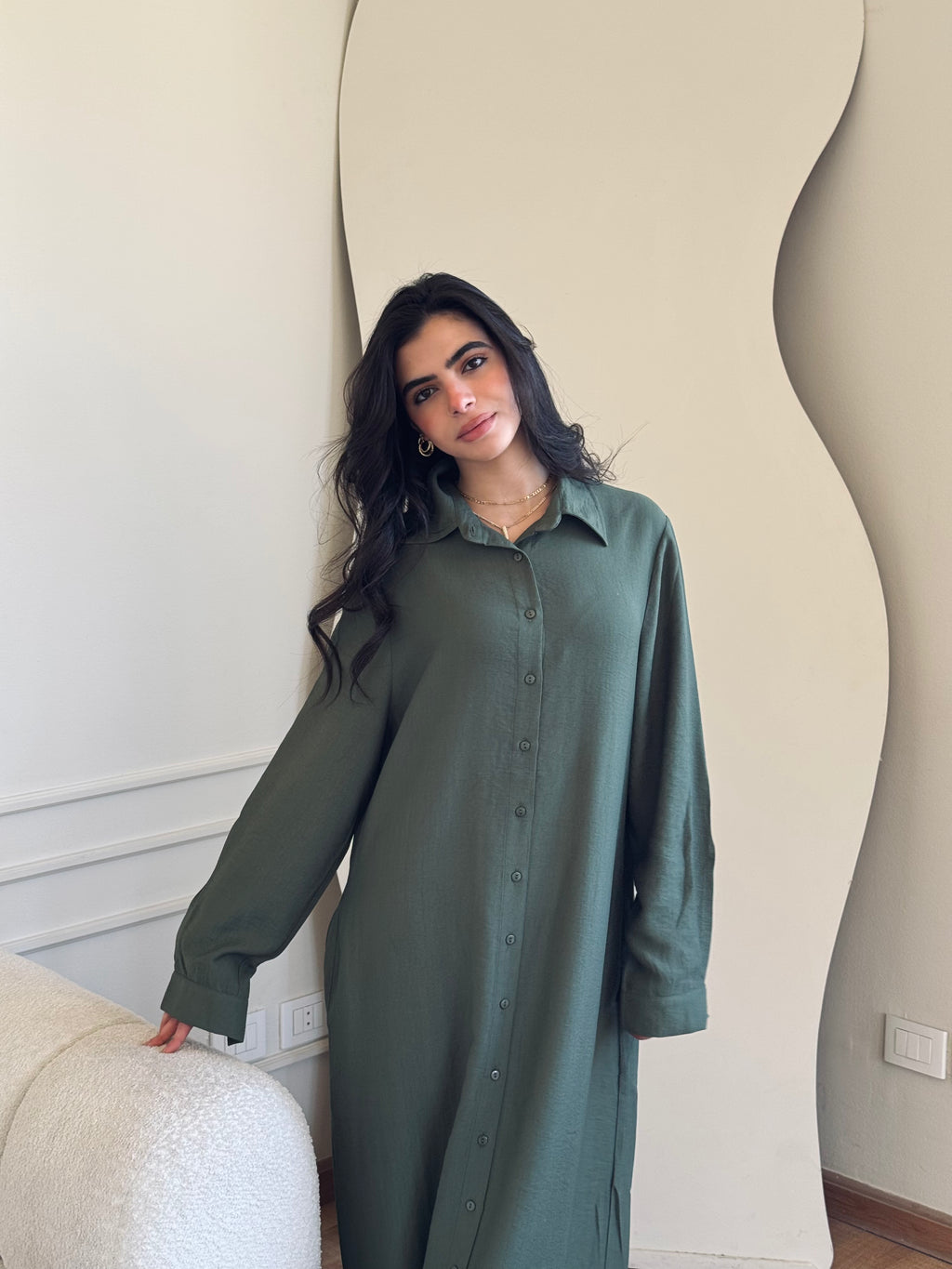 Olive Longline Ramadan Shirt Dress