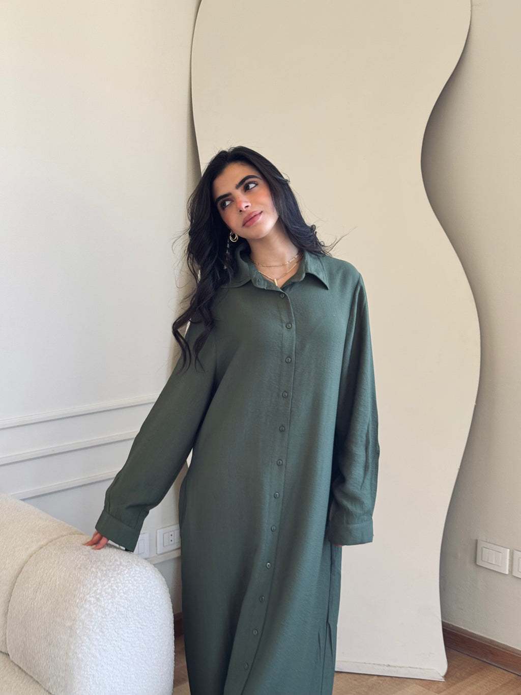 Olive Longline Ramadan Shirt Dress