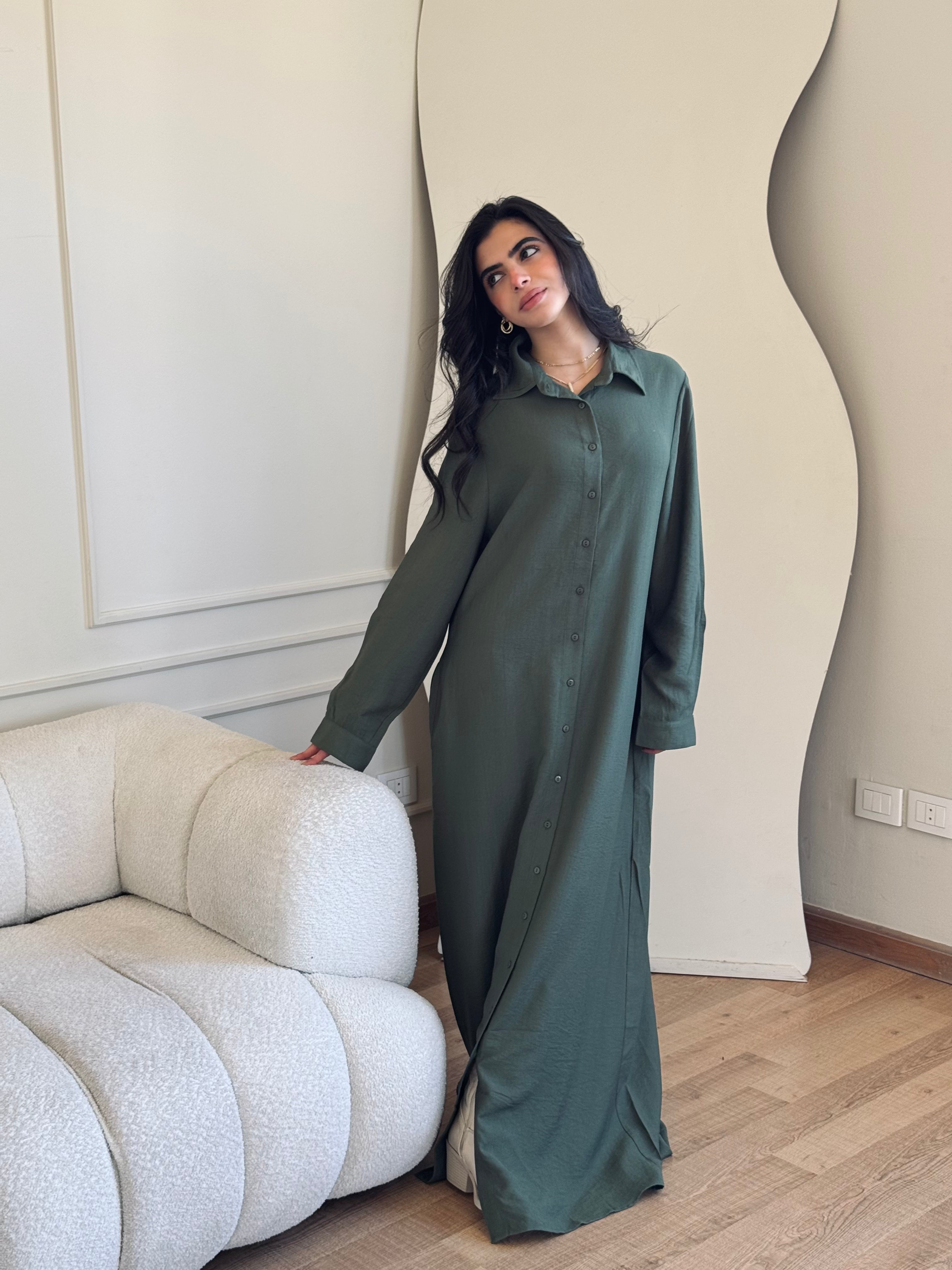 Olive Longline Ramadan Shirt Dress