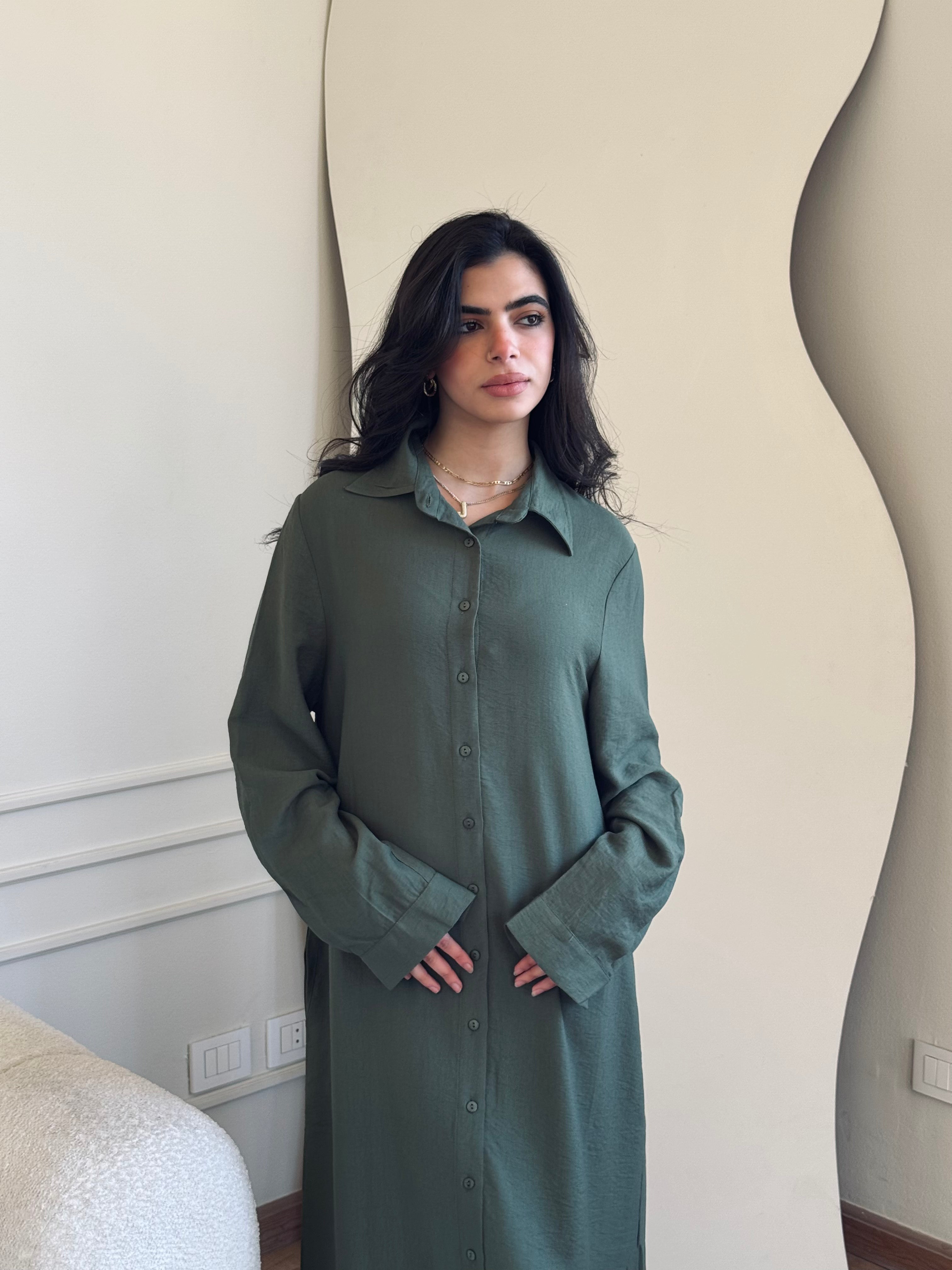 Olive Longline Ramadan Shirt Dress