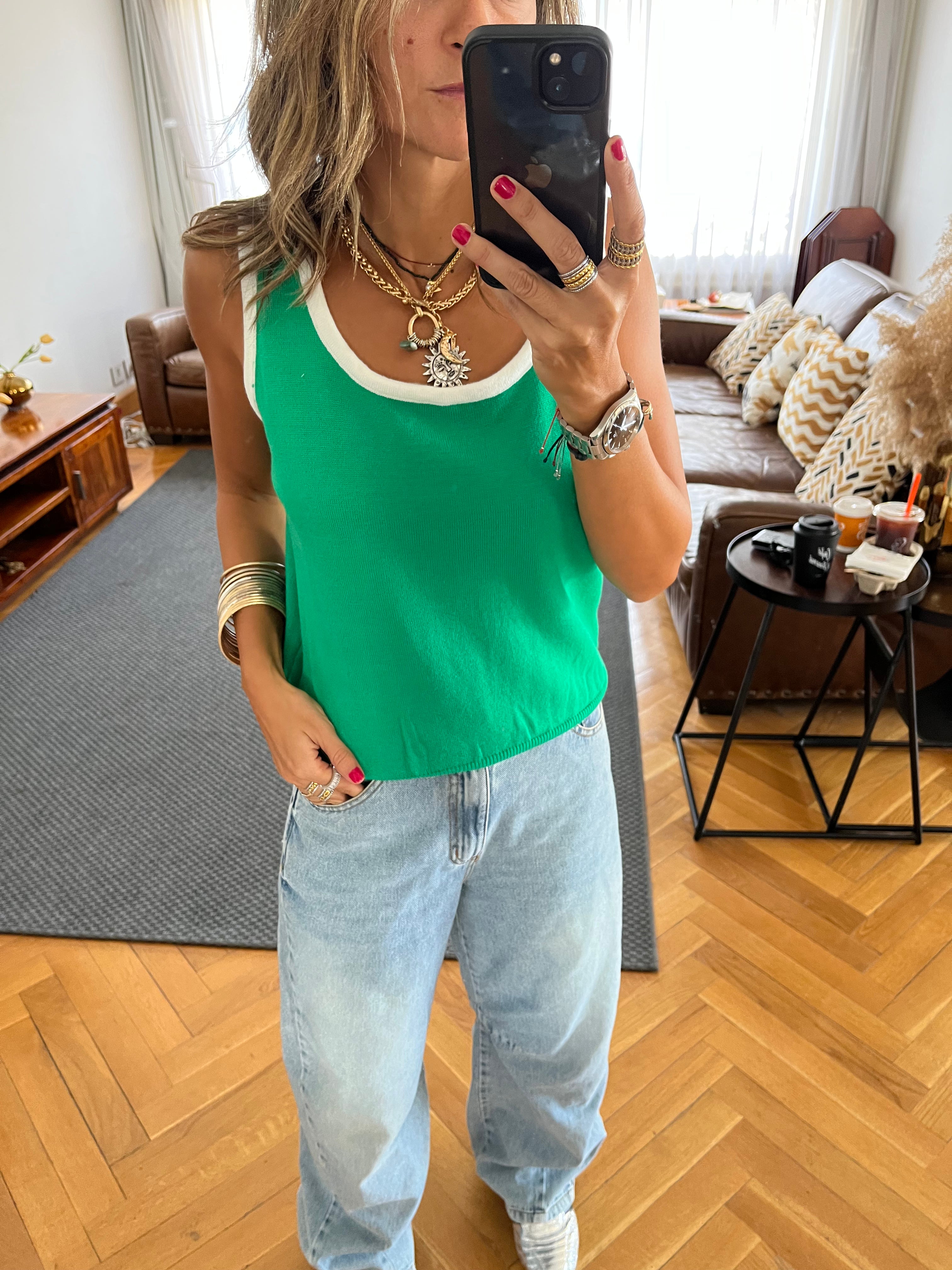 Green Sleeveless Knit Top
