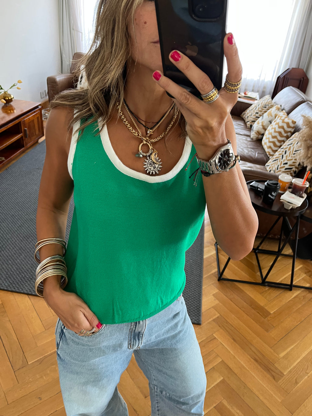 Green Sleeveless Knit Top