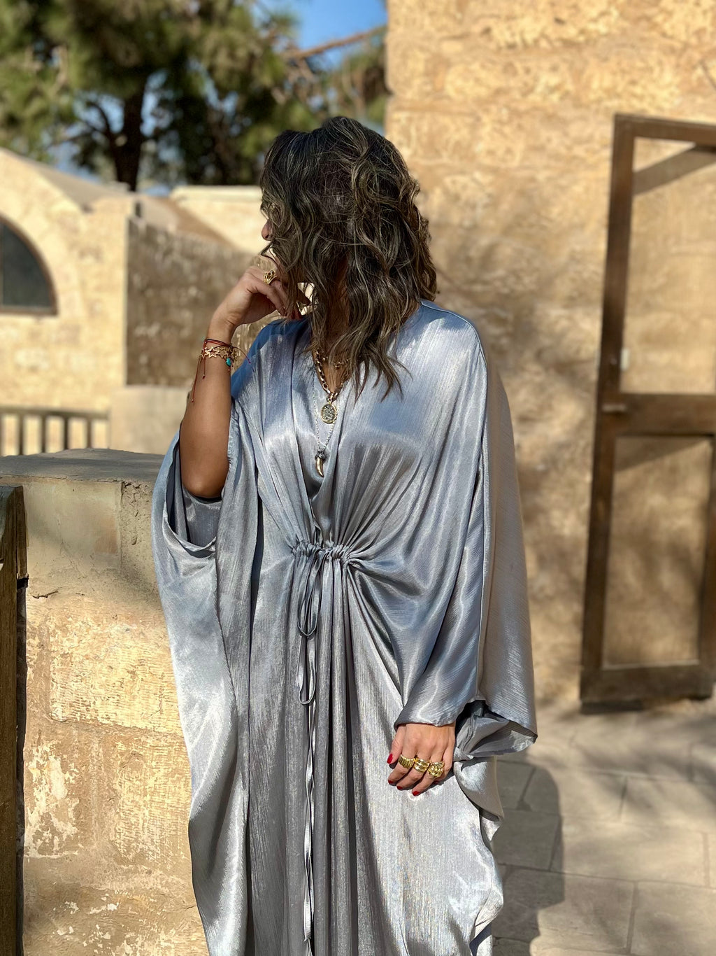 Silver Shimmery Nubian Kaftan